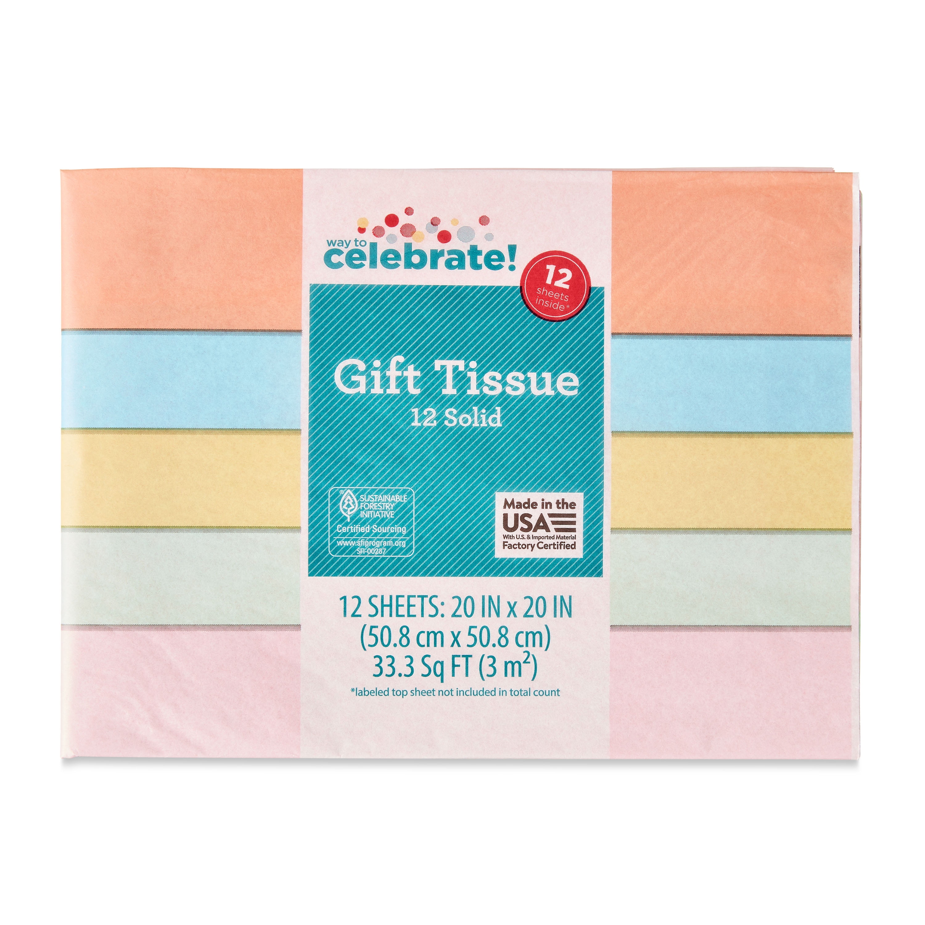 Way To Celebrate Multicolor Pastel Tissue Paper for Gift Wrapping and Crafts (Multicolor, 12 Count, 20 in x 20 in) 21s7d