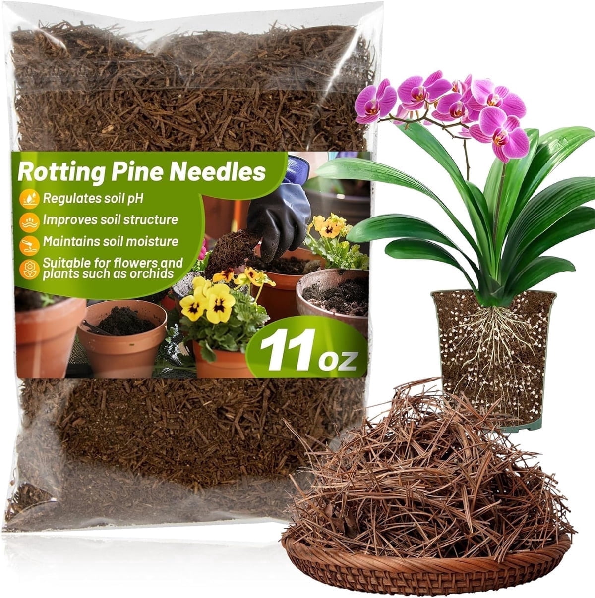 Tutuviw Natural Pine Needle Mulch for Potted Plants and Garden Soil (10 oz) fef4d