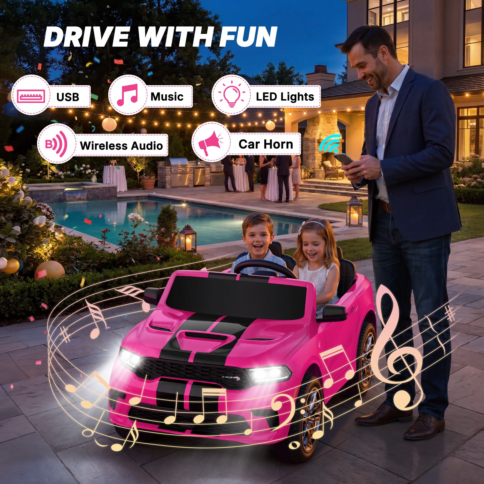Wisairt Dodge Durango Kids Electric Ride-On Car, 12V Licensed Motorized SUV with Parent Remote Control, LED Lights & Music (Pink, 17 in Seat) i9tmh