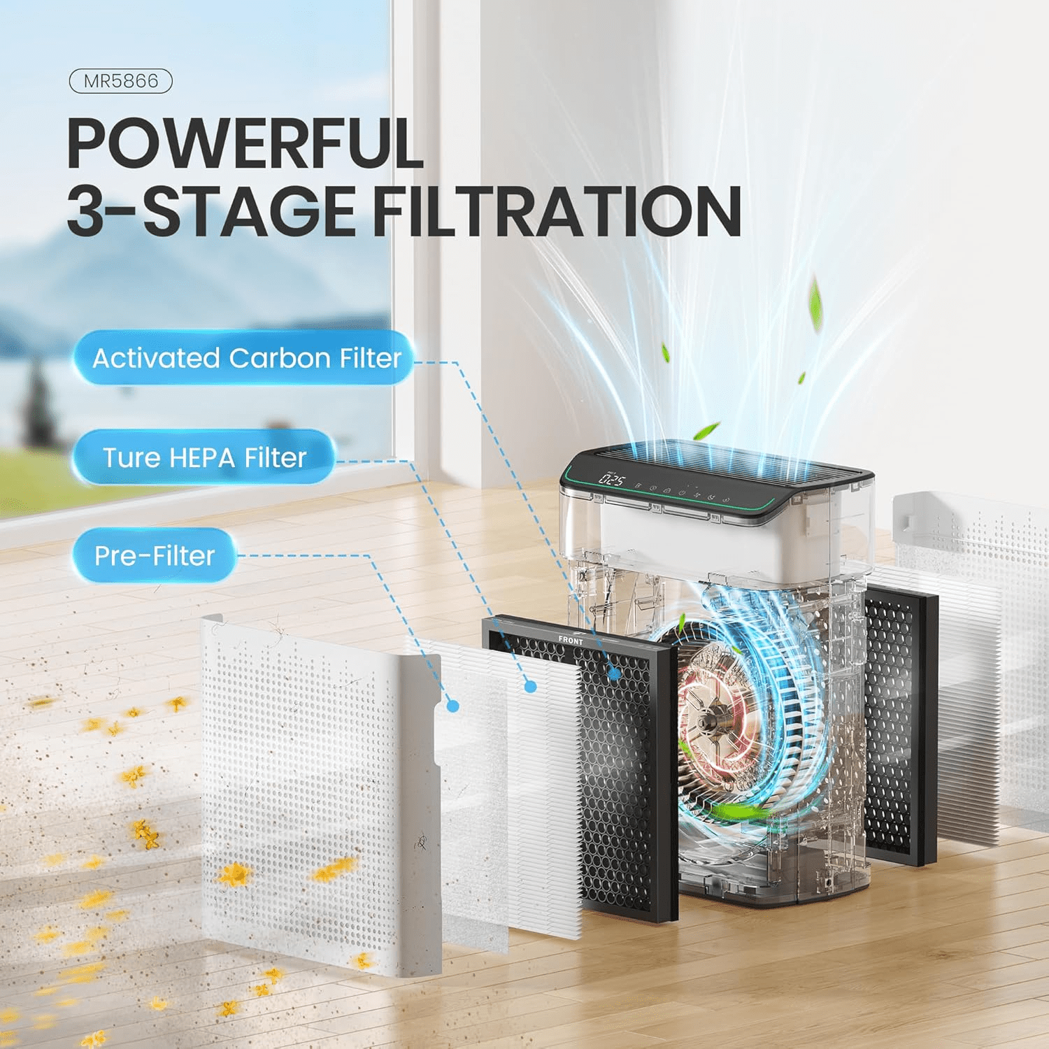 MORENTO Smart Air Purifier for Large Rooms, HEPA Filter for Smoke, Dust, and Pet Dander, Wi-Fi and Alexa Compatible (White, 1290 sq ft) owutf