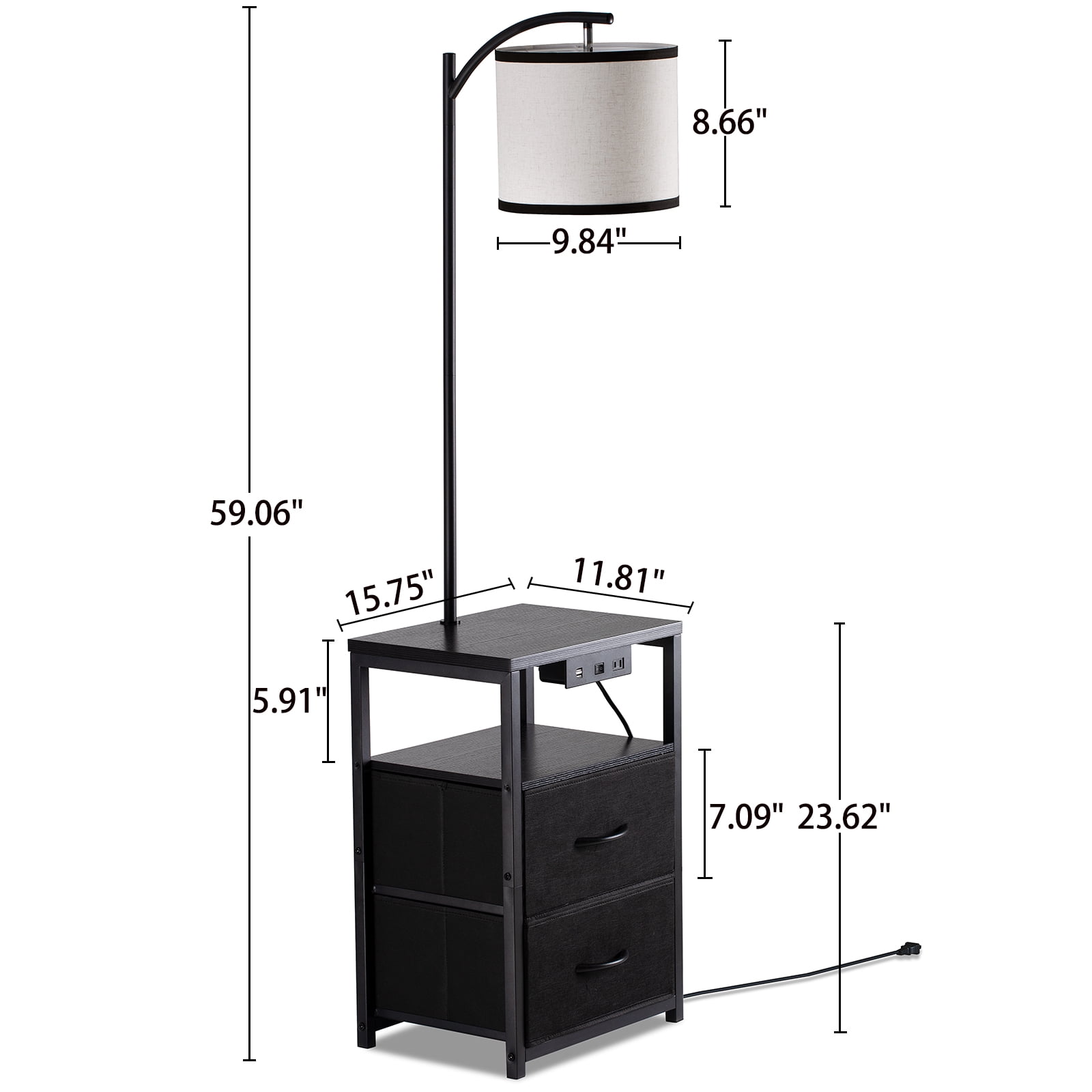SUNMORY Floor Lamp with Side Table and 2 Drawers, Charging Station with USB Ports and Outlet, LED Bulb Included (Black) o1fik