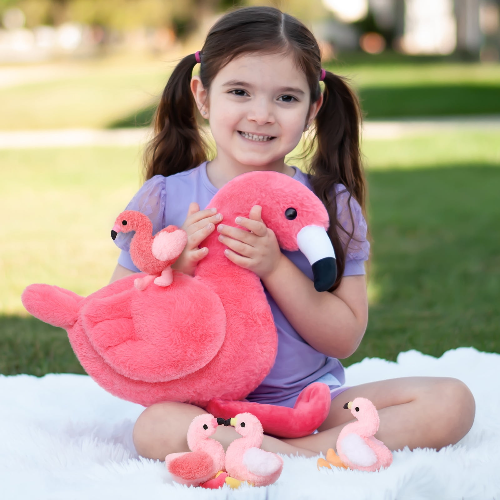 MorisMos Plush Flamingo Stuffed Animal Set with 4 Baby Flamingos (Hot Pink, 18 in) dkaaf