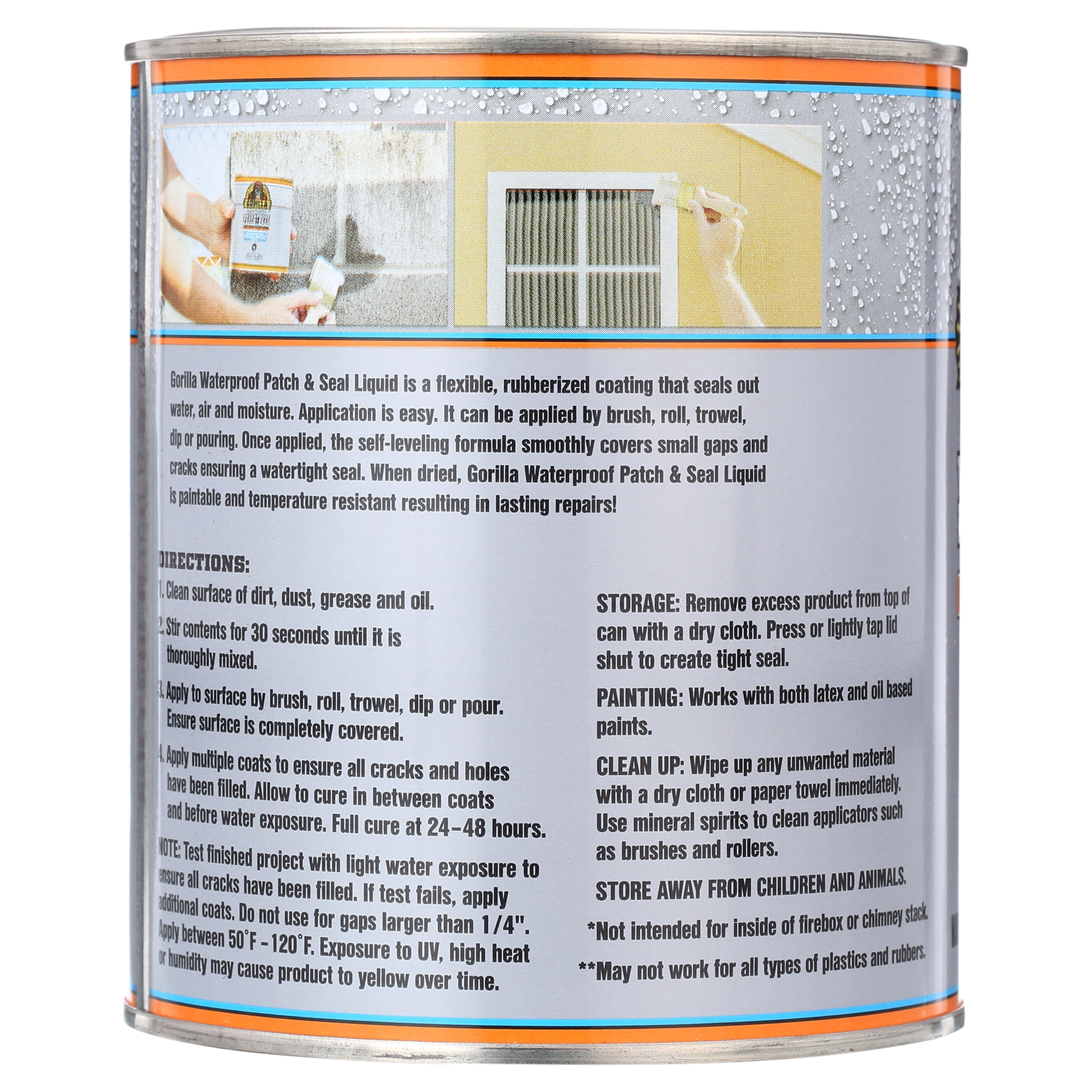 Gorilla Patch & Seal Liquid Rubber Waterproof Sealant, Flexible Coating for Leaks (Clear, 32 oz) s5krh