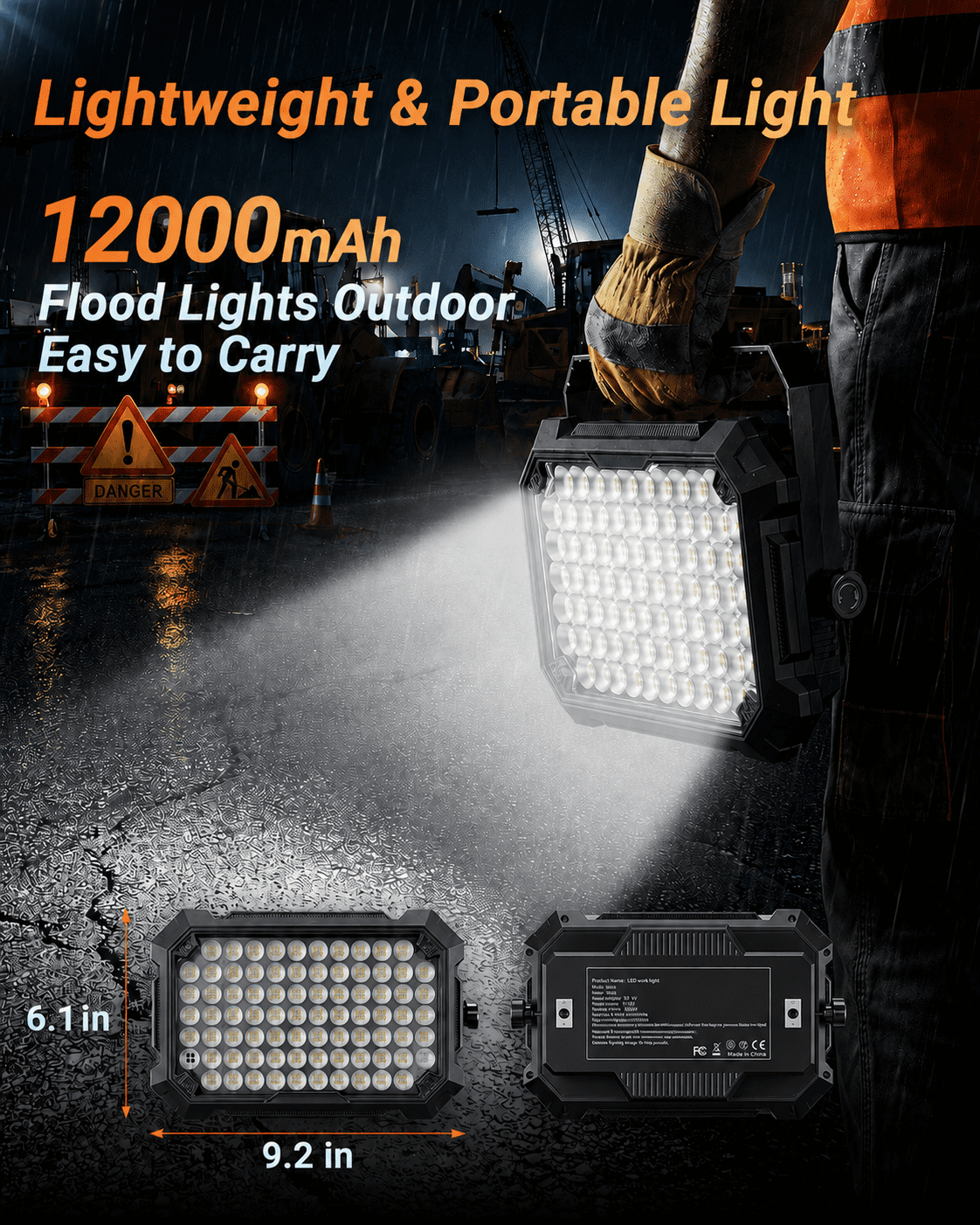 COSJM Rechargeable LED Work Light, 10000LM Portable Magnetic Floodlight with Adjustable Stand (12000mAh) zpejz