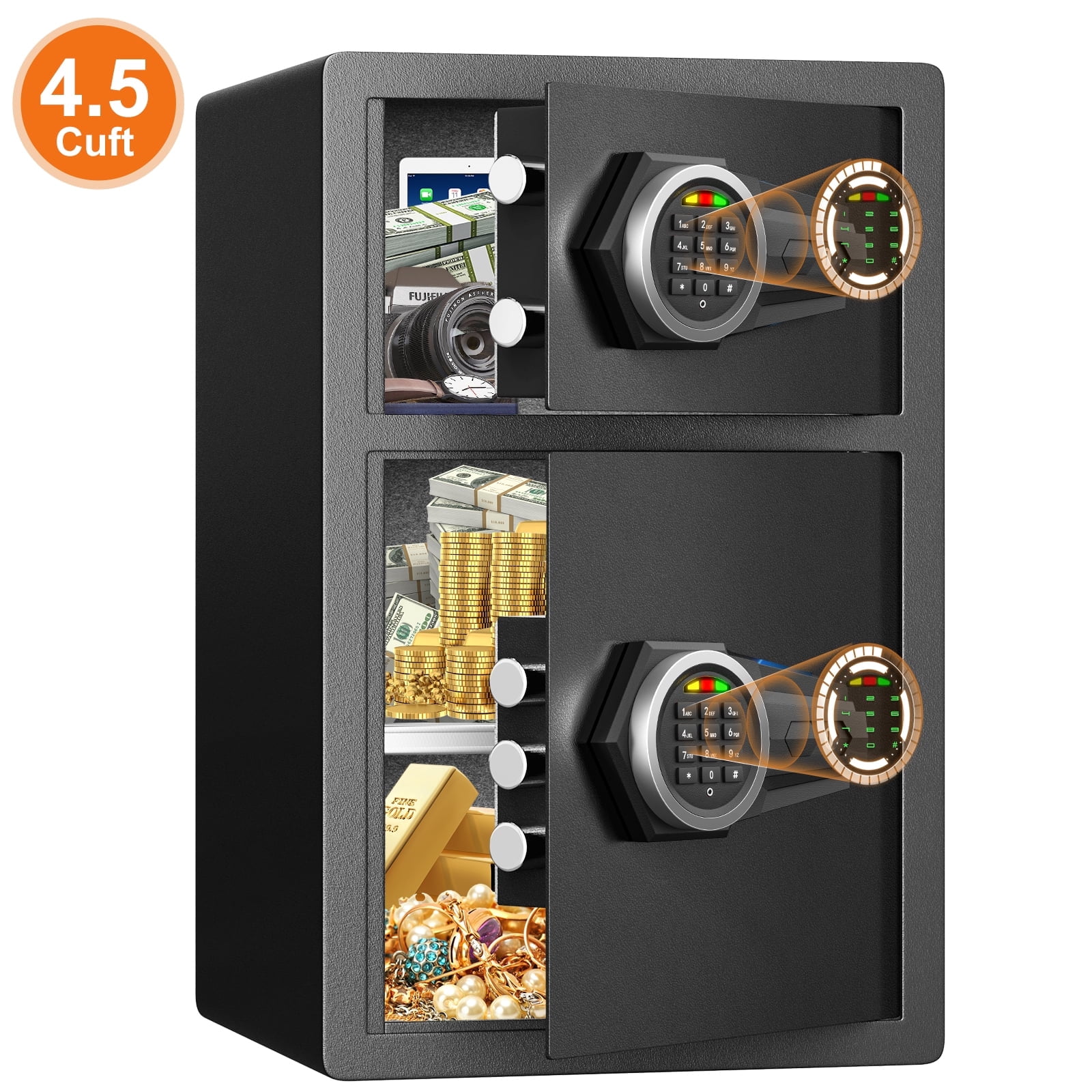 Kavey 4.5 Cu Ft Double Door Security Safe, Digital Keypad Home Safe for Cash and Documents (Black, 4.5 Cu Ft) 0f30g