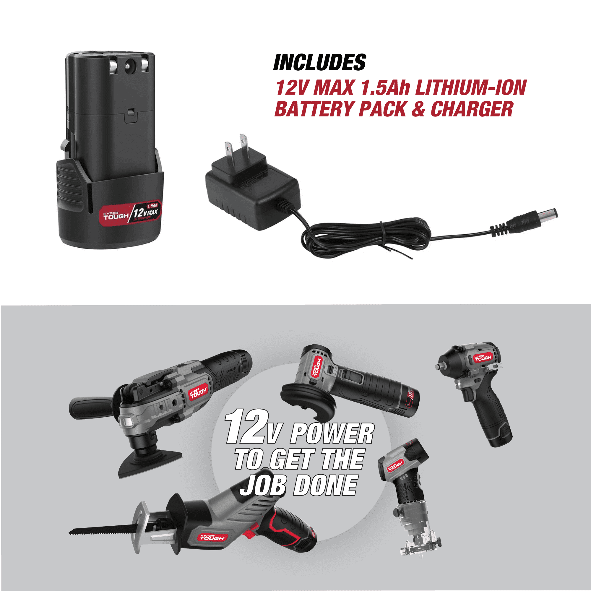 Hyper Tough 12V Max Brushless Drill Driver with Metal Keyless Chuck (1.5Ah Battery & Charger, 3/8 in) x8ylp