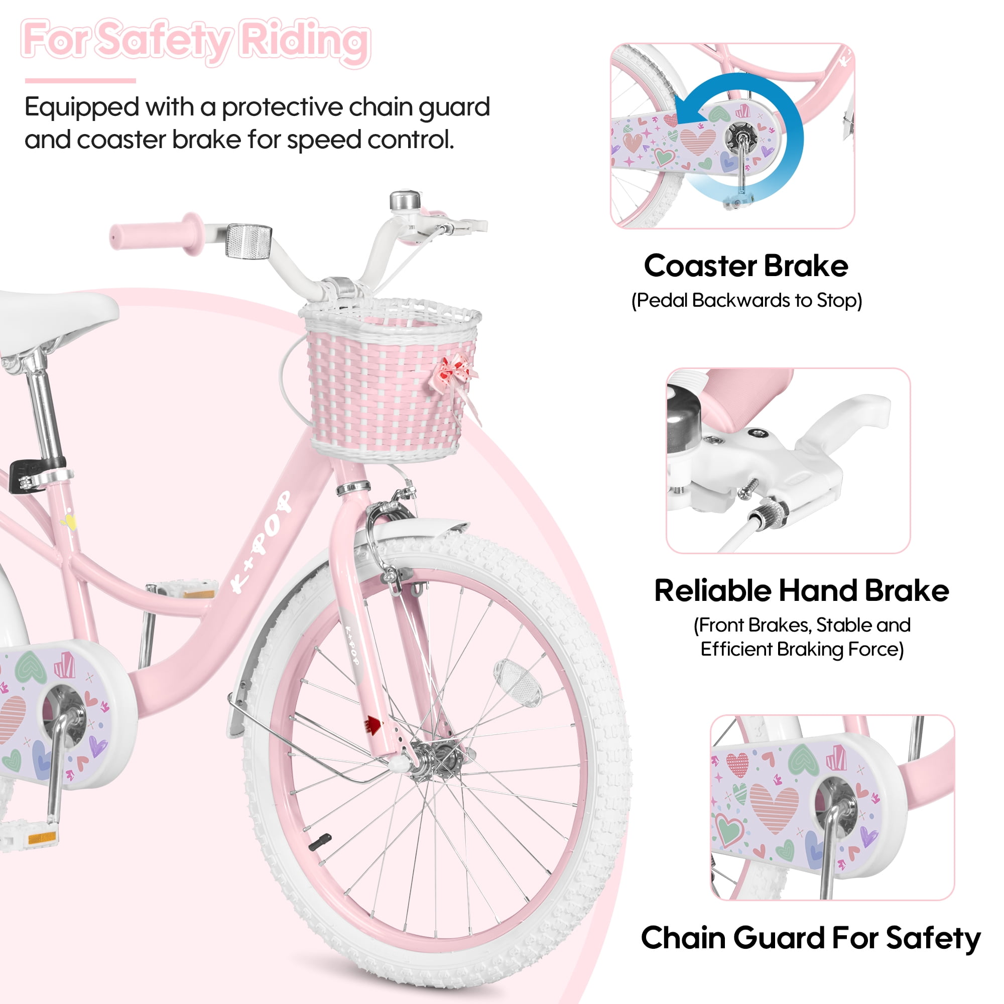 Bstjewey 20 Inch Kids Bike for Girls, Durable Carbon Steel Frame with Basket and Adjustable Seat (Pink, 20 in) ady9s