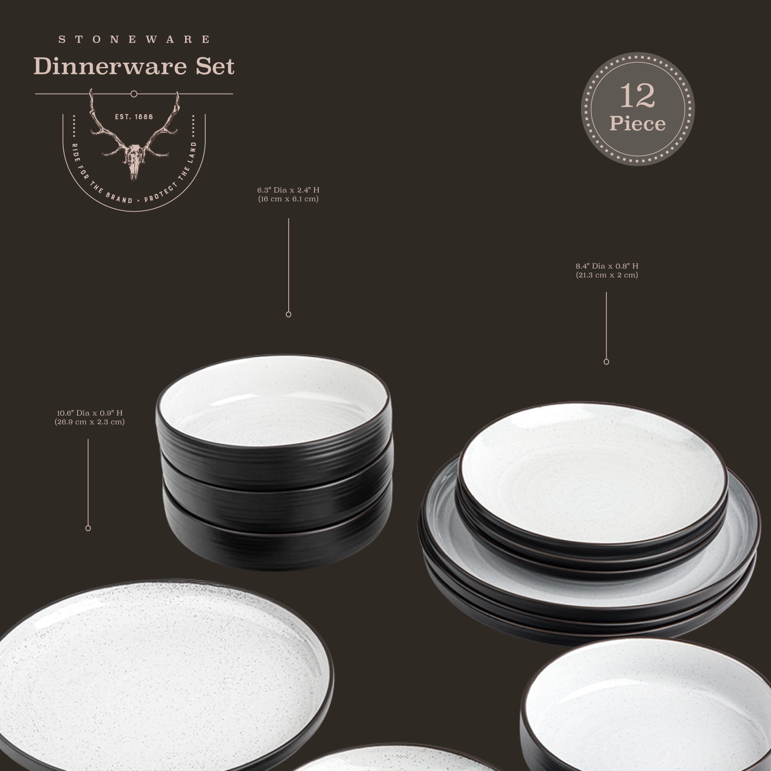 Yellowstone Beth 12-Piece Ceramic Dinnerware Set (White, 12-Piece) fsqw5
