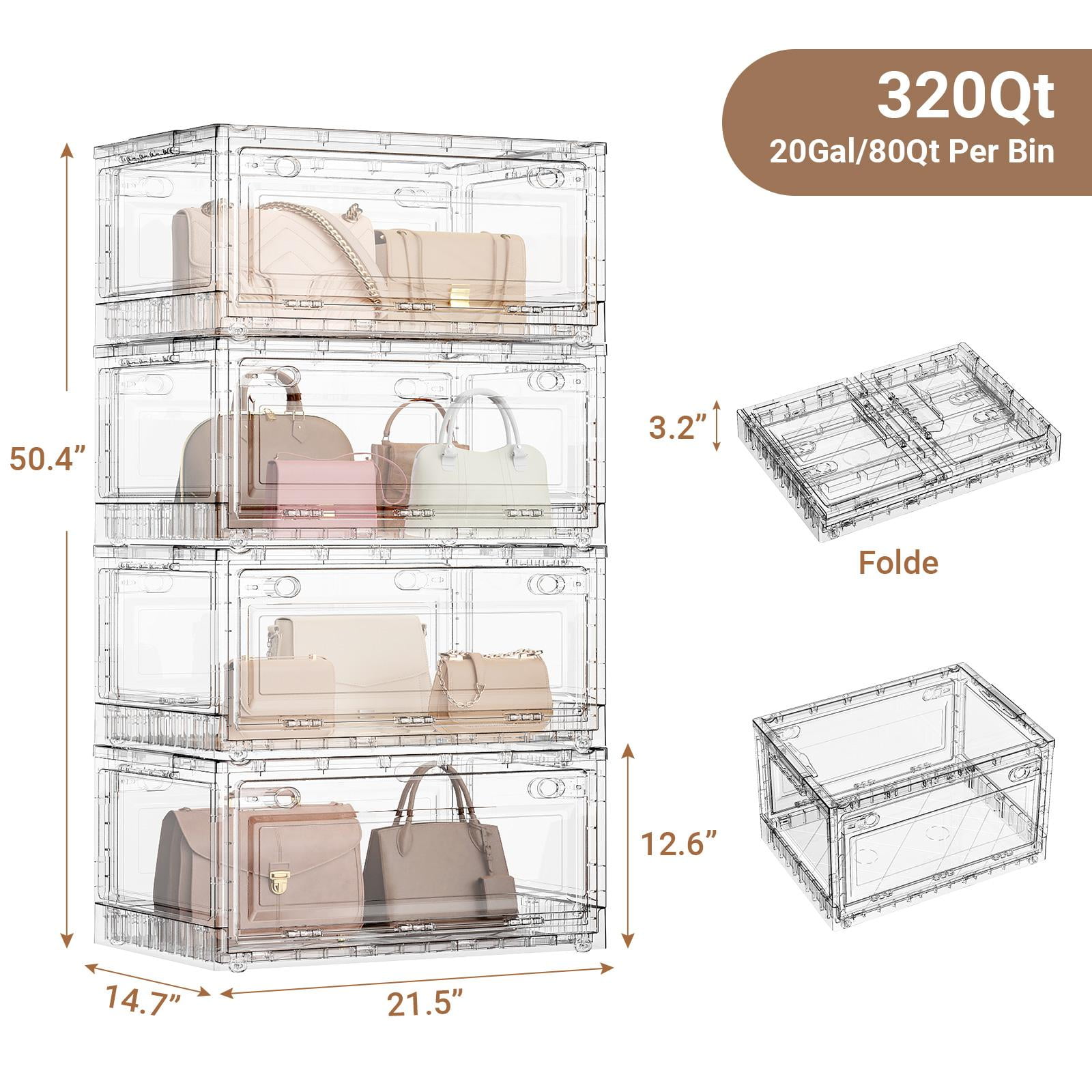 Broview Clear Stackable Storage Bins with Lids and Wheels (Large, 4 Pack, 320 qt Total Capacity) qhix3