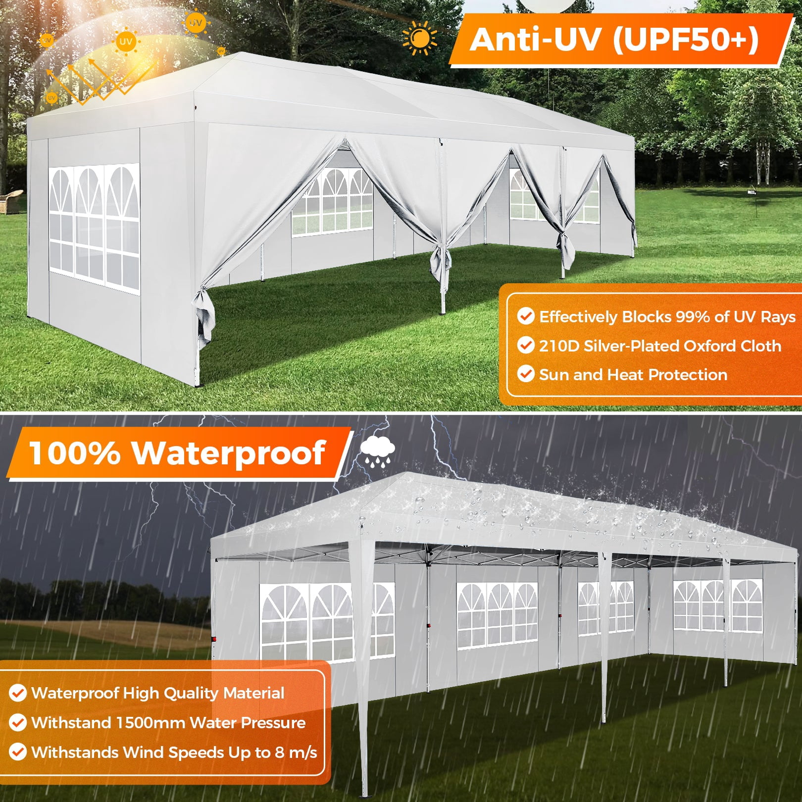 COBIZI 10x30 Pop Up Canopy Tent with Sidewalls, Waterproof Outdoor Gazebo for Parties and Events (Black, 10x30 ft) bhlhg