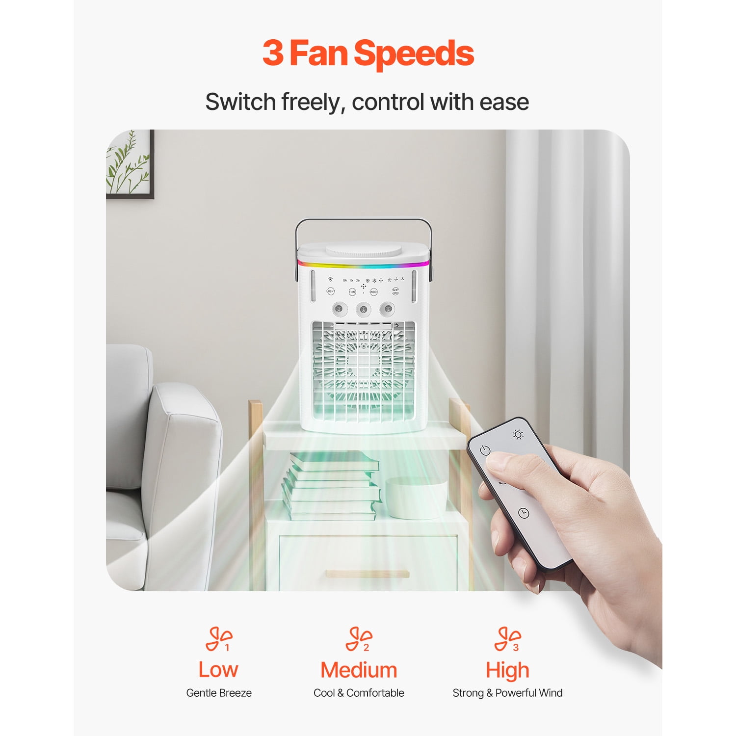 KFFKFF Compact Portable Air Cooler, 4-in-1 Desktop Cooling Fan with Remote Control and Humidifier (White, 33.8 fl oz) cih1n