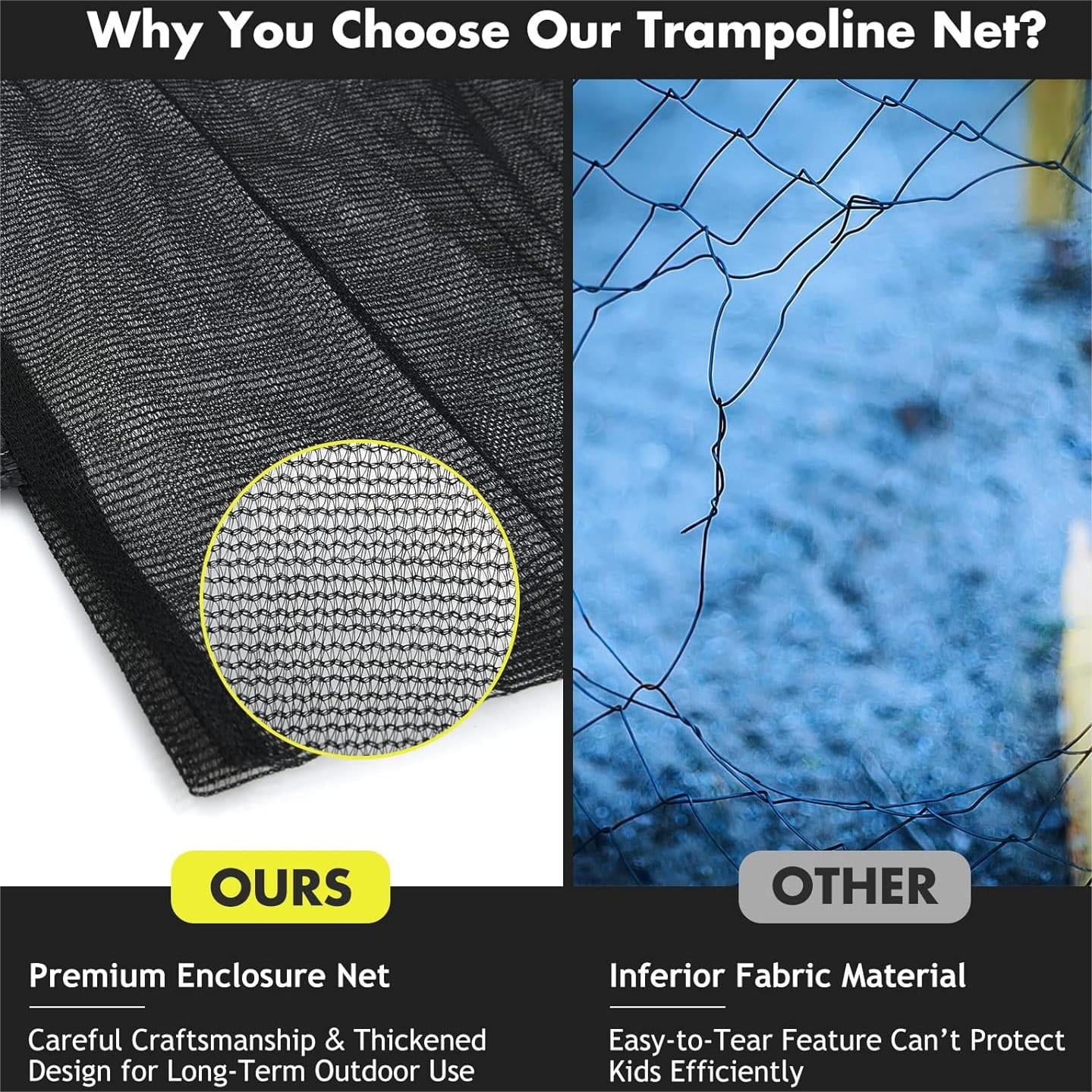 Ldyso 14ft Trampoline Replacement Safety Enclosure Net for 6 Straight Poles (Black, 14 ft) wh6lw