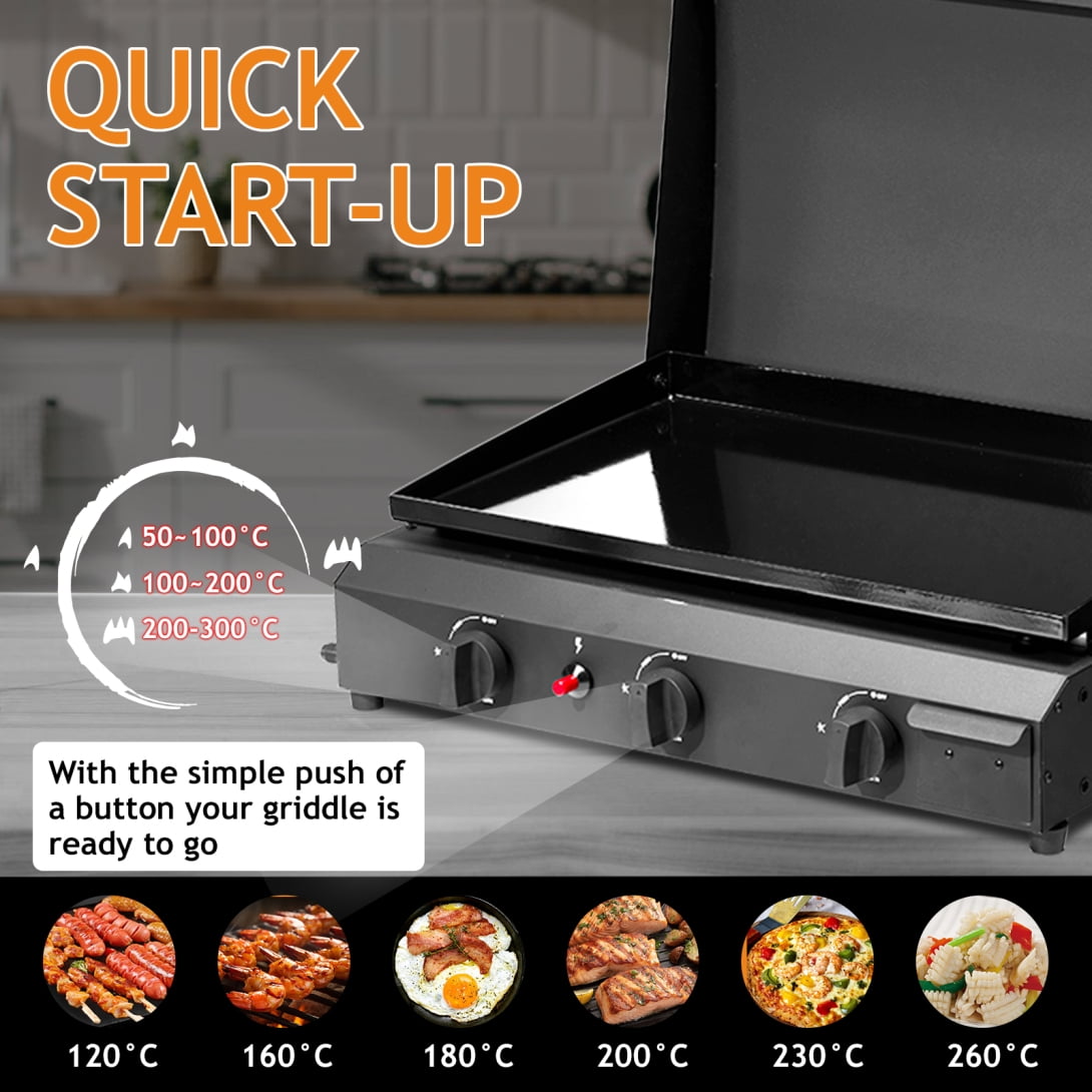 ARCTICSCORPION 3-Burner Flat Top Gas Propane Griddle, Ceramic Coated Cast Iron Outdoor Cooking Station (23.2 in x 14.2 in) 8l4fw