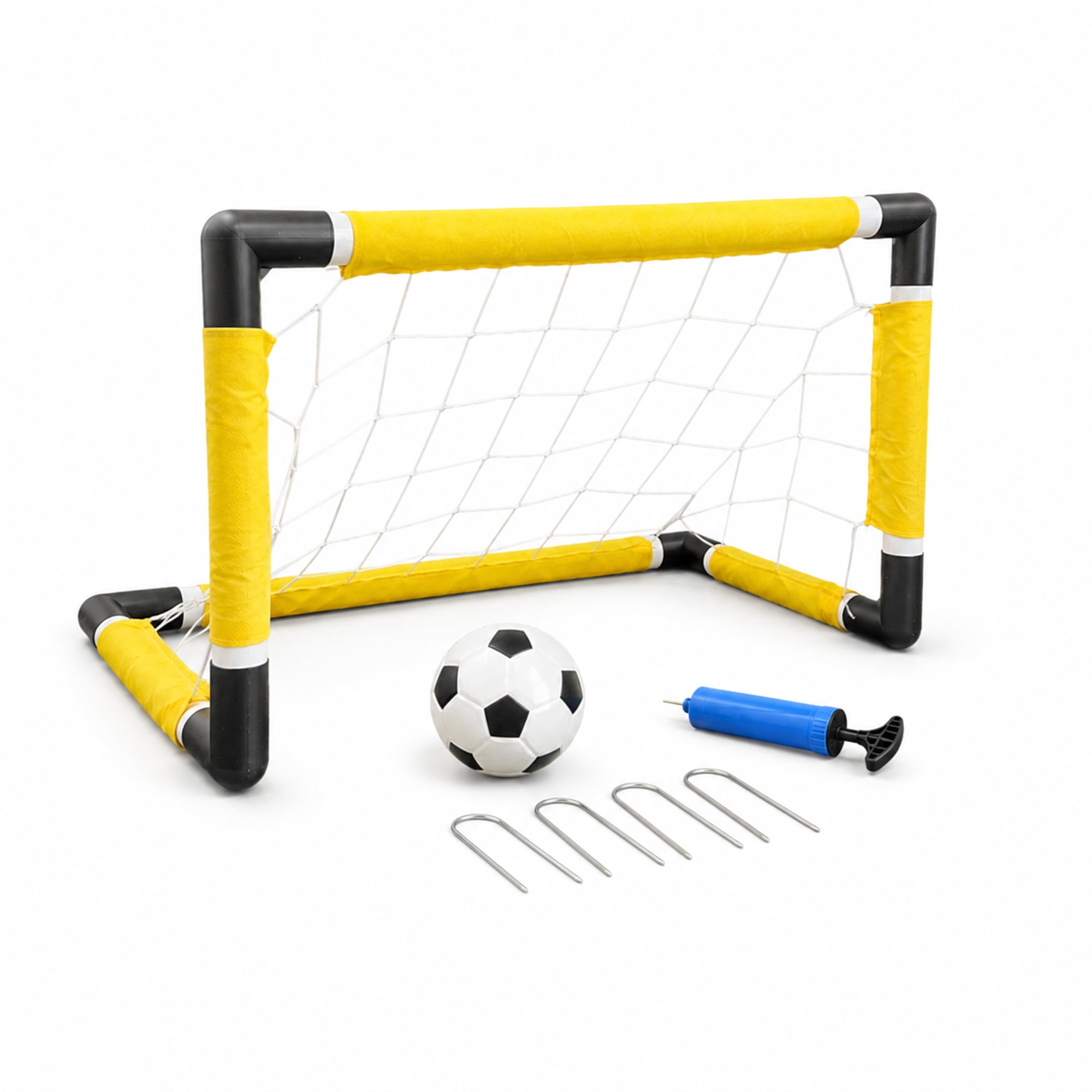 Blue Block Factory Kids Soccer Goal Set, Portable Backyard Sports Net with Ball and Pump (Yellow, 28 in) n9fxe