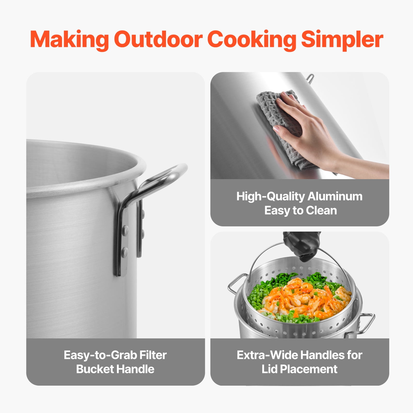 KFFKFF 100 Qt Seafood Boiling Pot Set with Propane Burner and Steam Grid (Silver, 100 Qt) 8hb2g