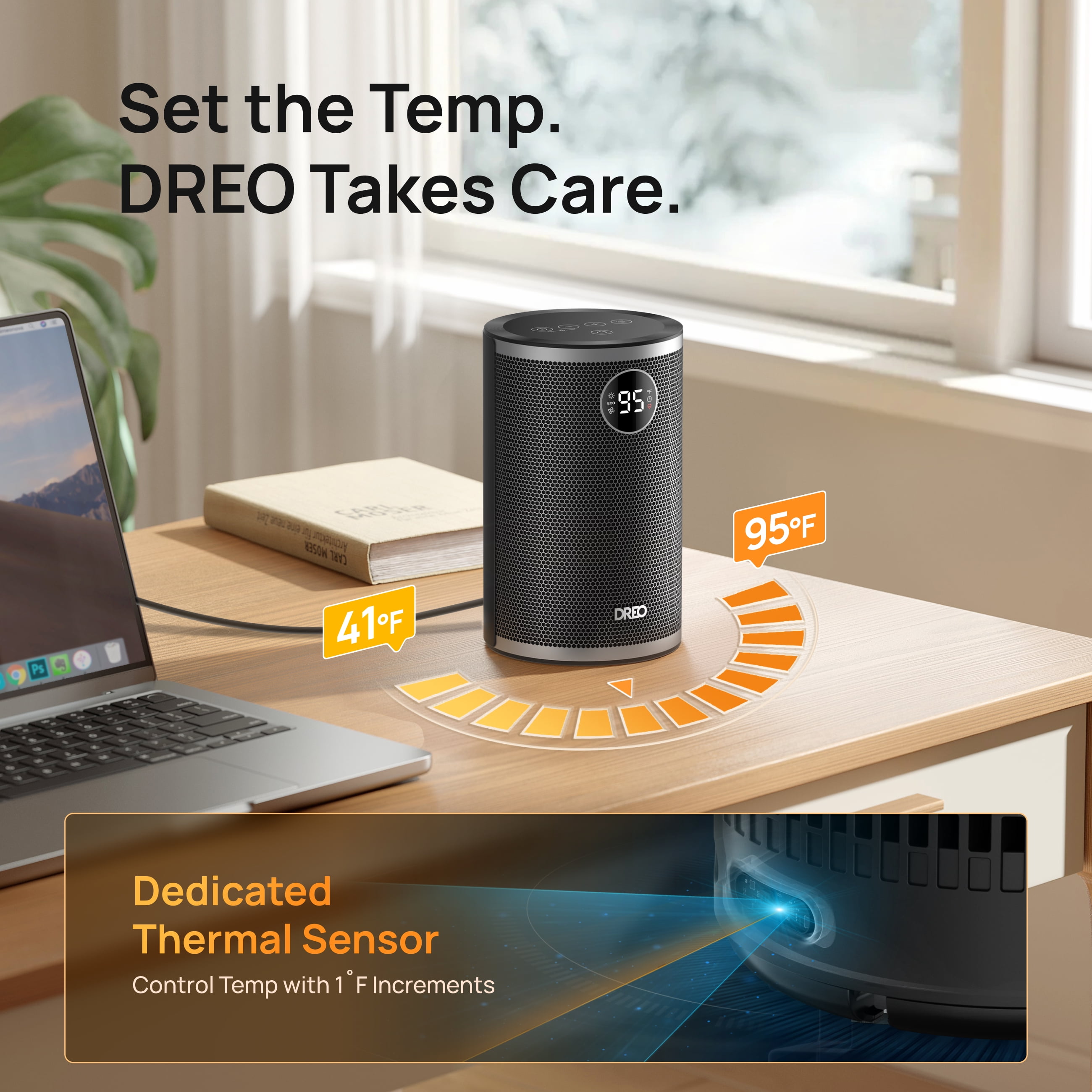 DREO Portable Electric Space Heater, 1500W Fast Heating with Thermal Sensor and Digital Display (Black, 1 Unit) 5wjr9