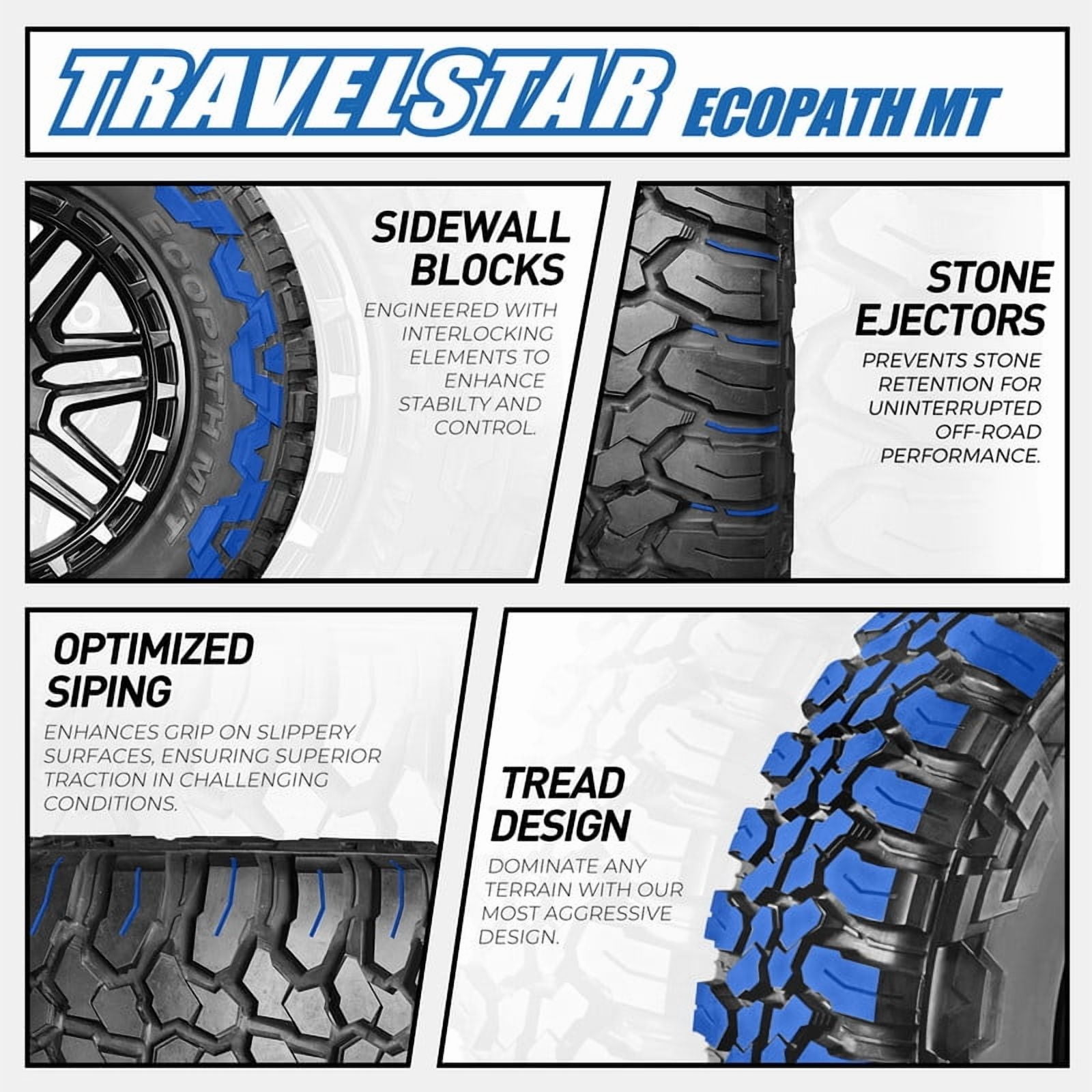 Travelstar EcoPath M/T Mud Terrain Tire for SUV and Light Truck (33x12.50R20, 12 PR, Load Range F) pkv3w