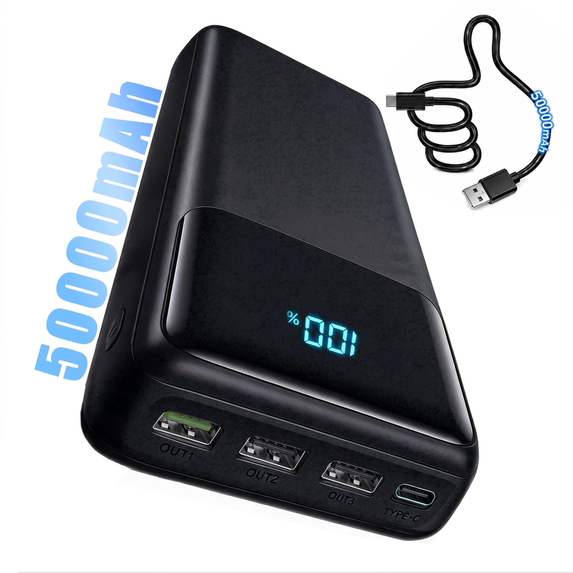 Tilnce 50000mAh Portable Power Bank (30W PD Fast Charging, Black, 1 Pack) q28a4