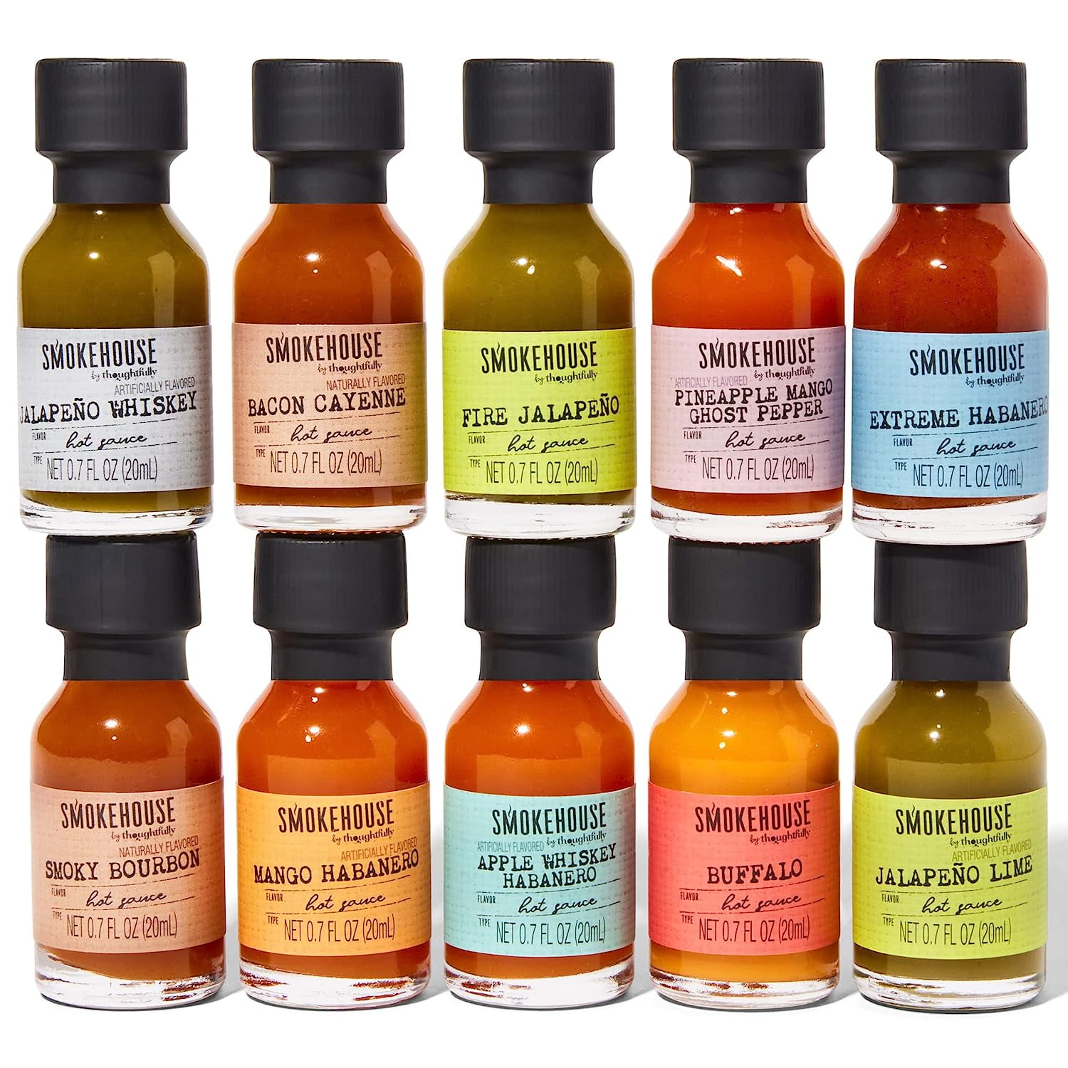 Thoughtfully Smokehouse Hot Sauce Variety Pack, Gourmet Spicy Condiment Gift Set (Assorted Flavors, 10 Count, 0.84 fl oz) oc65r