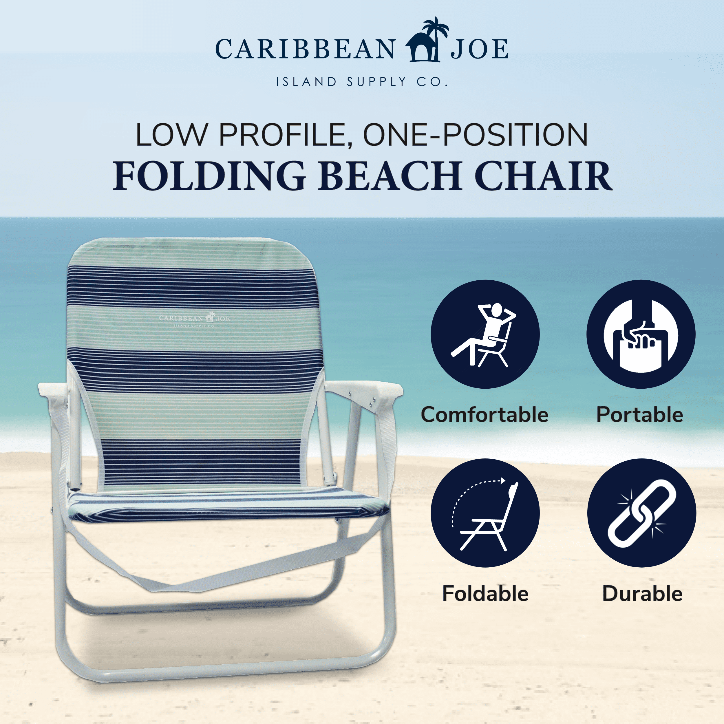 Caribbean Joe Folding Beach Chair, Lightweight Portable Outdoor Seat with Armrests (Blue, 200 lb Capacity) pwu7w