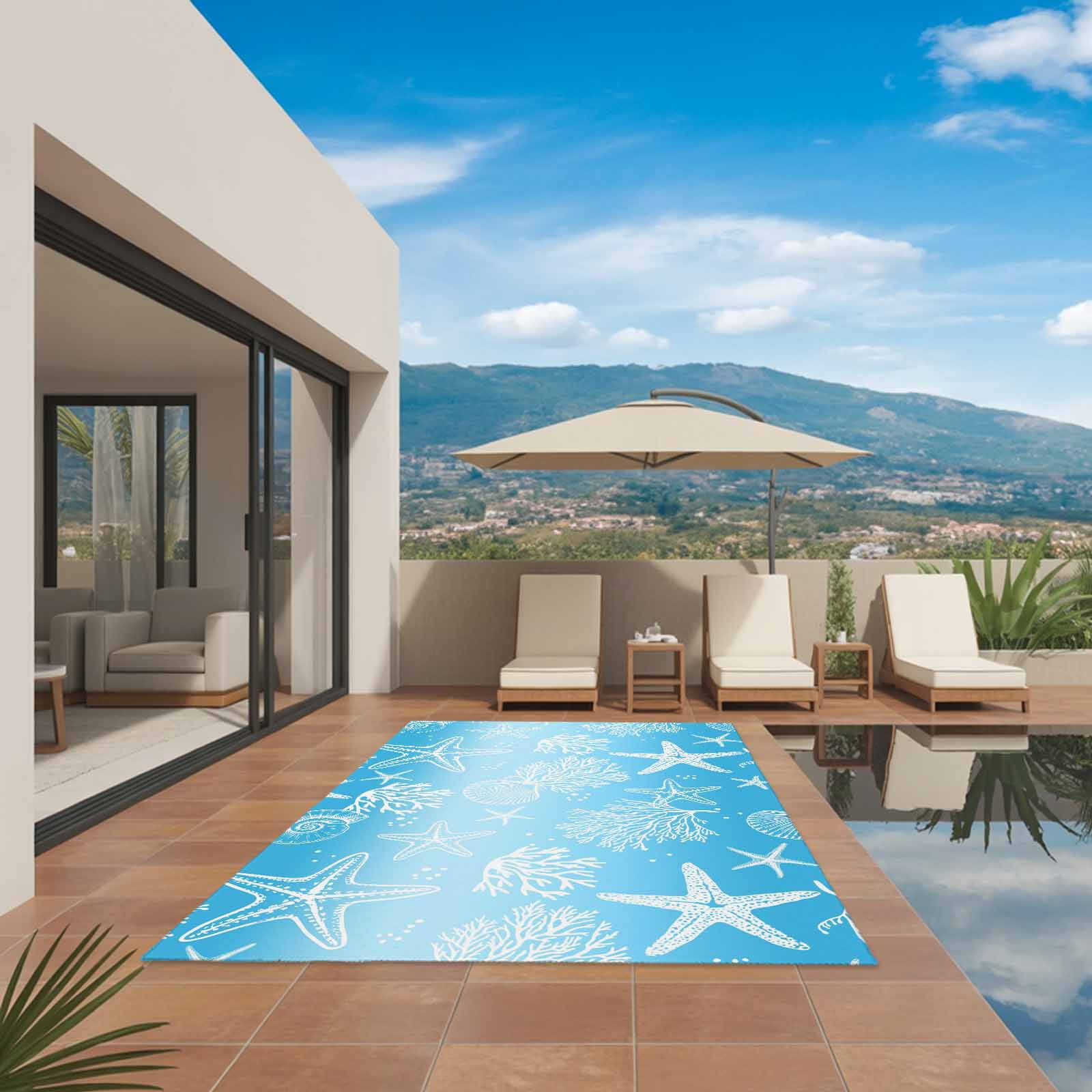 ERUNPONLY Coastal Outdoor Rug, Non-Slip Washable Area Carpet for Patio and Deck (Blue Ombre, 3 ft x 5 ft) 61tw2