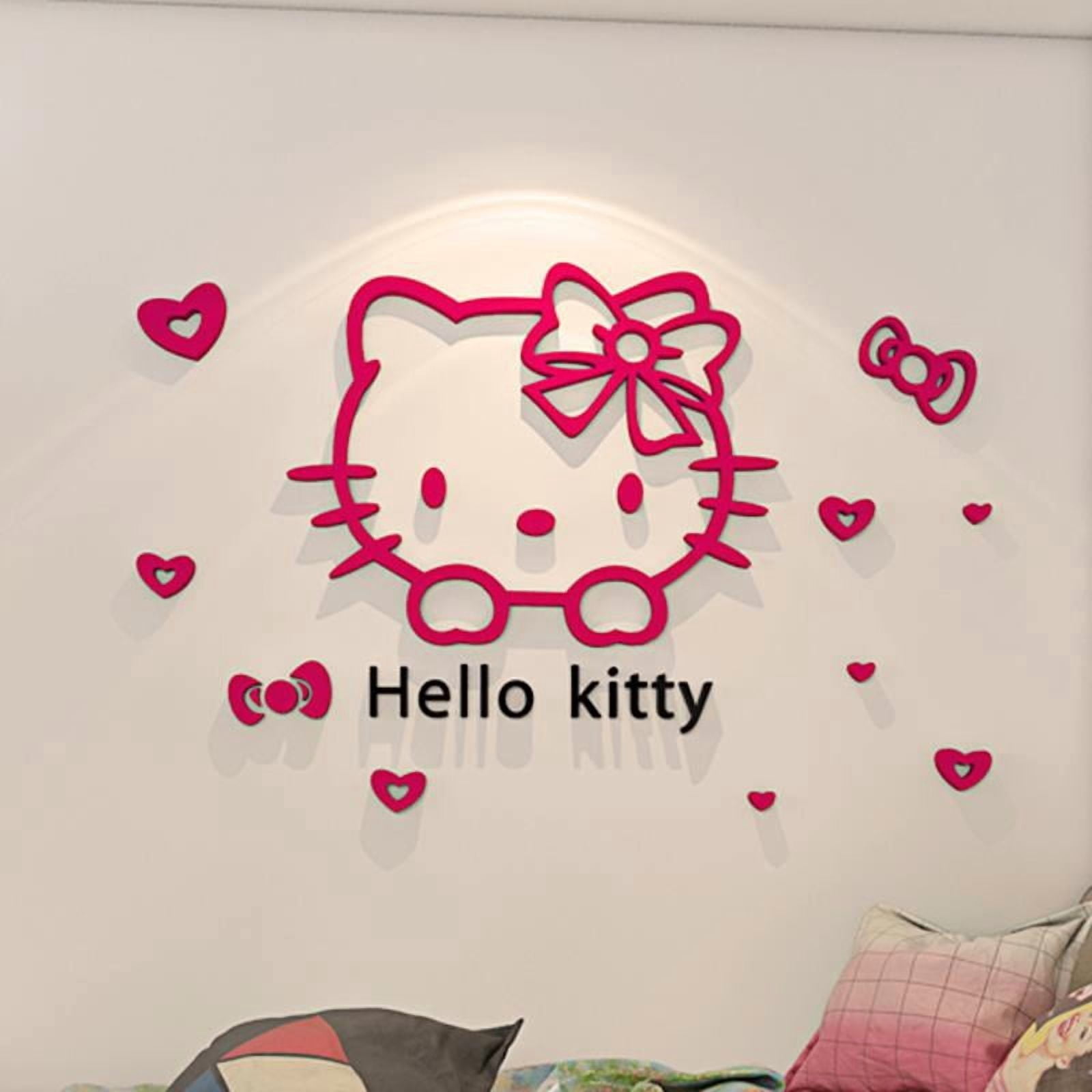 LELE Hello Kitty 3D Wall Decals Cartoon Bedroom Decor (Pink, 12 in x 12 in) k3qjn