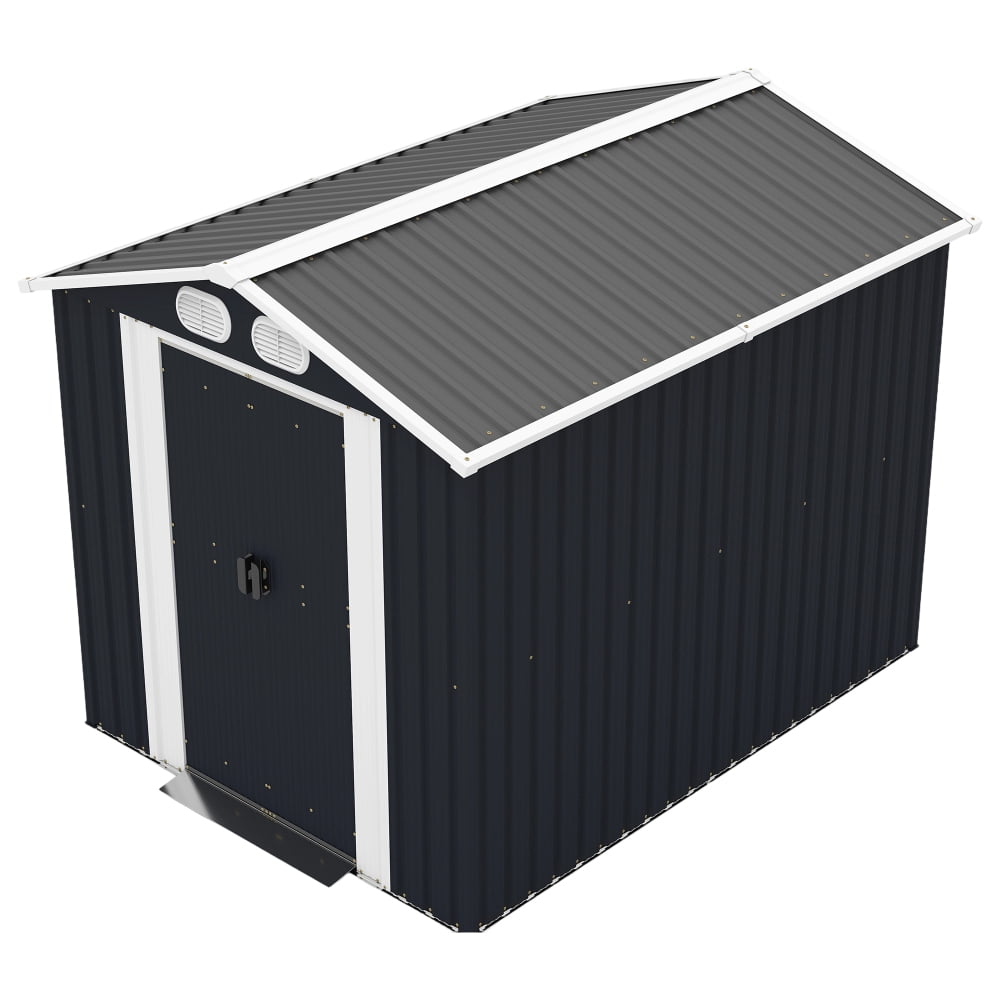 Generic Metal Storage Shed Outdoor Garden Tool House with Lockable Doors and Air Vents (Grey, 8x6 ft) nbo5r