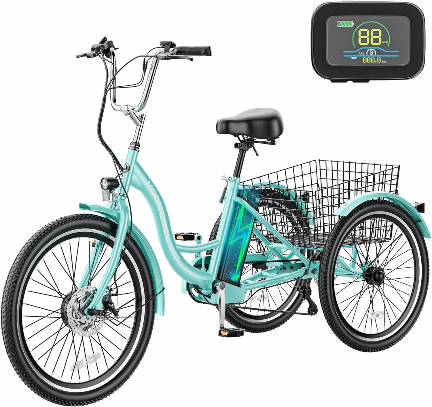 ABORON Electric Tricycle for Adults, 350W Motor 7-Speed E-Trike with Large Rear Basket and Adjustable Seat (26 in) j3m3h