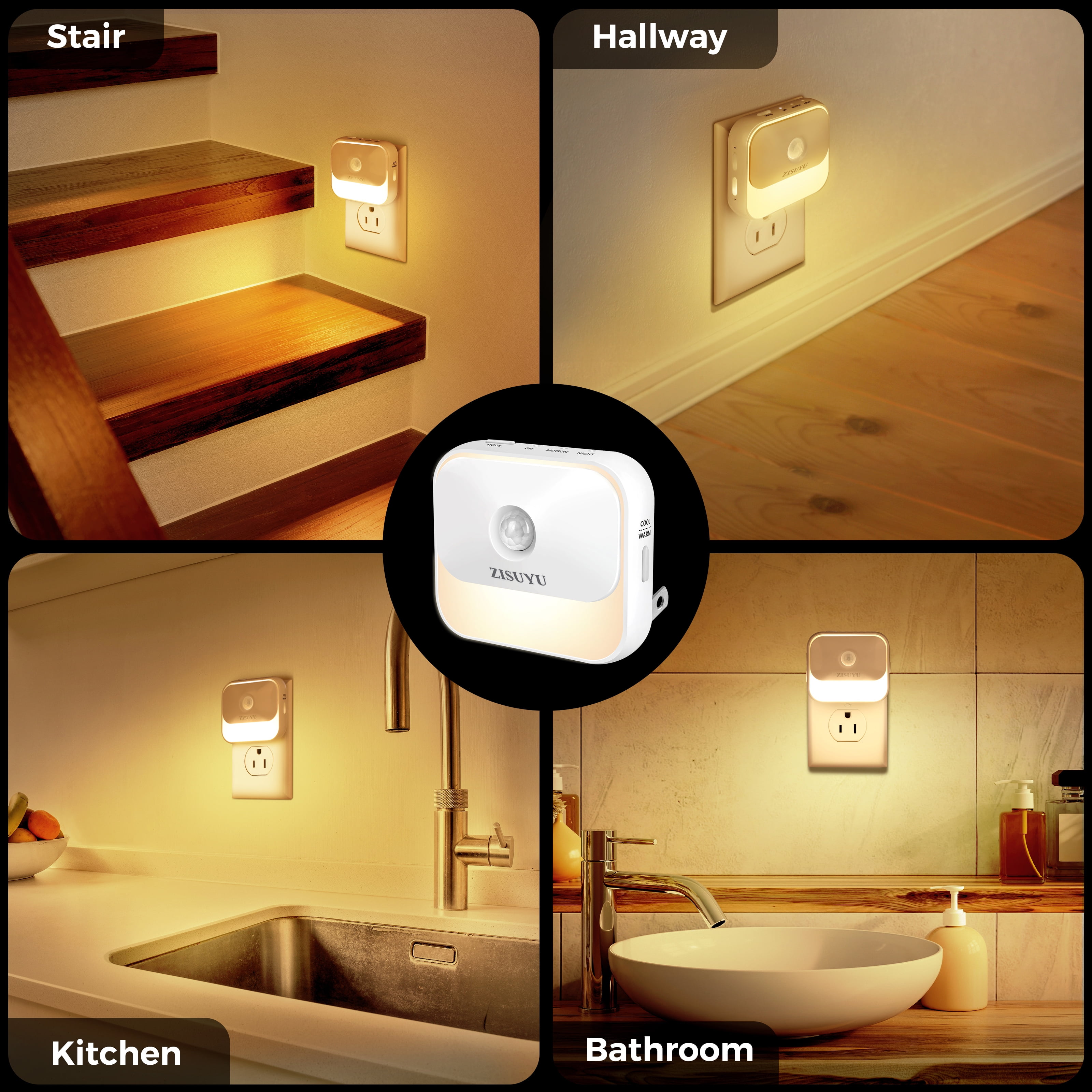 ZISUYU Dimmable Motion Sensor LED Night Light with 3 Lighting Modes (White, 2-Pack) zic0j