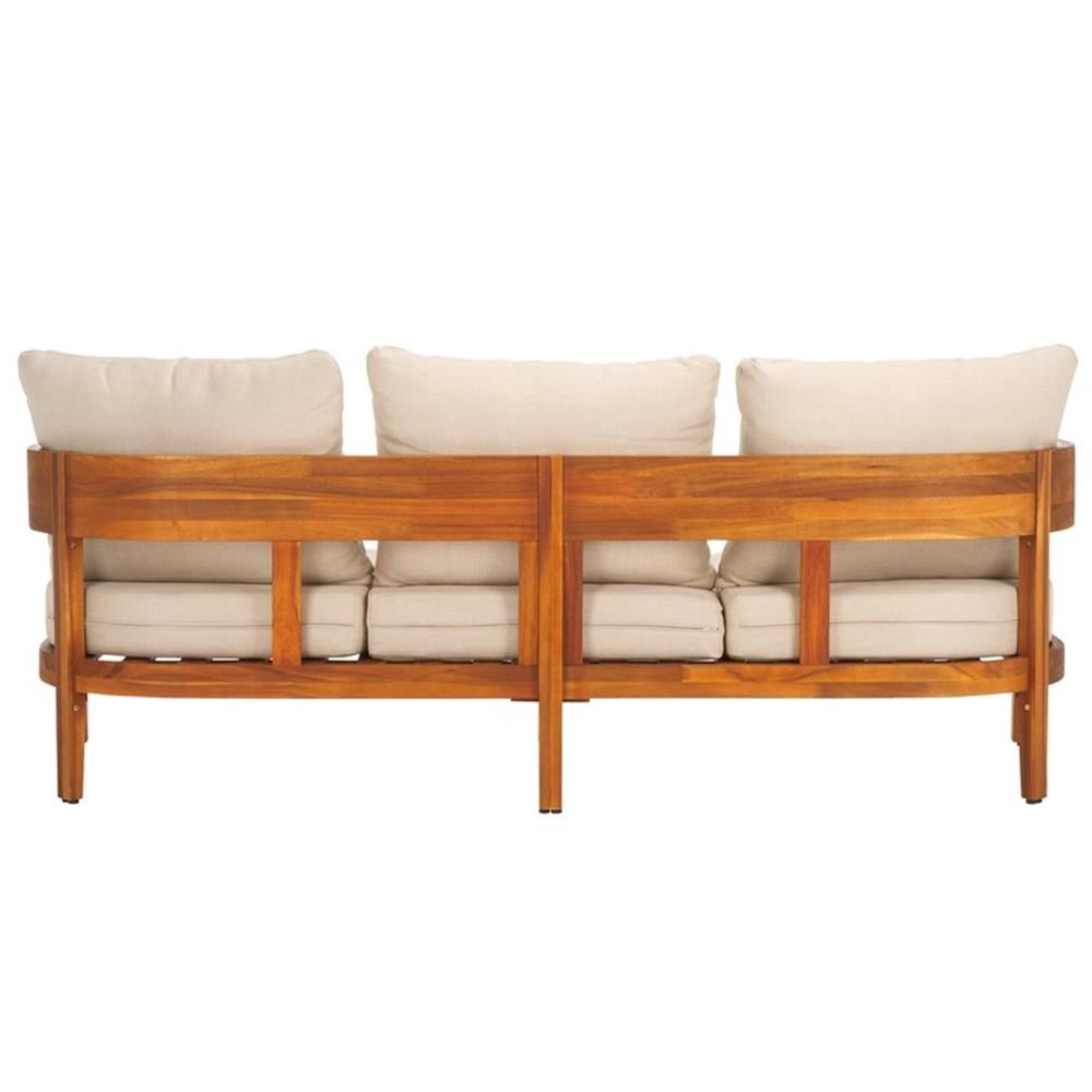 Pemberly Row Outdoor Teak Wood Sofa with Polyester Cushions (Natural/Taupe, 72 in) sf89j