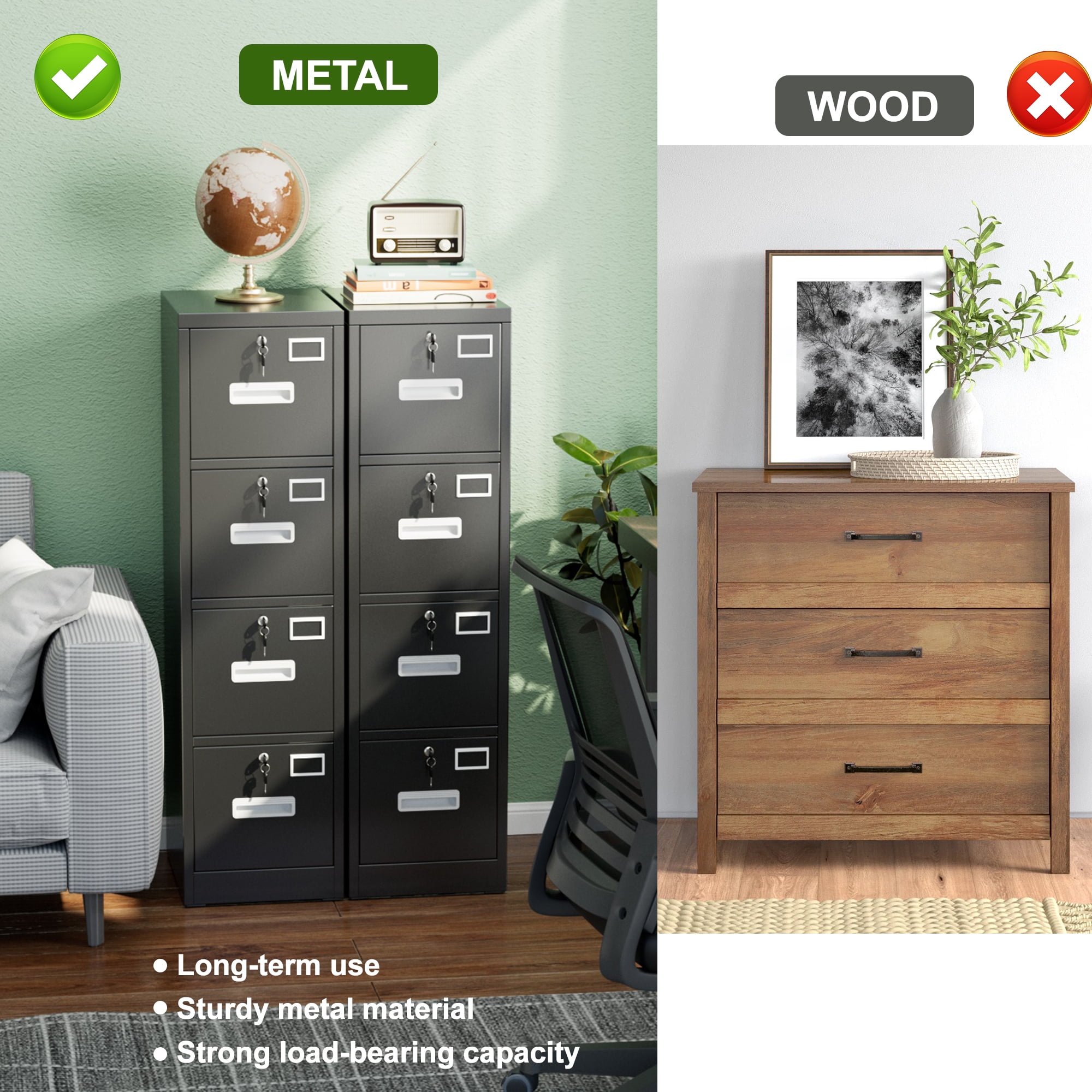 HUAXRON 4-Drawer Vertical File Cabinet with Individual Locks and Hanging Folder Rails (Black) hvun2