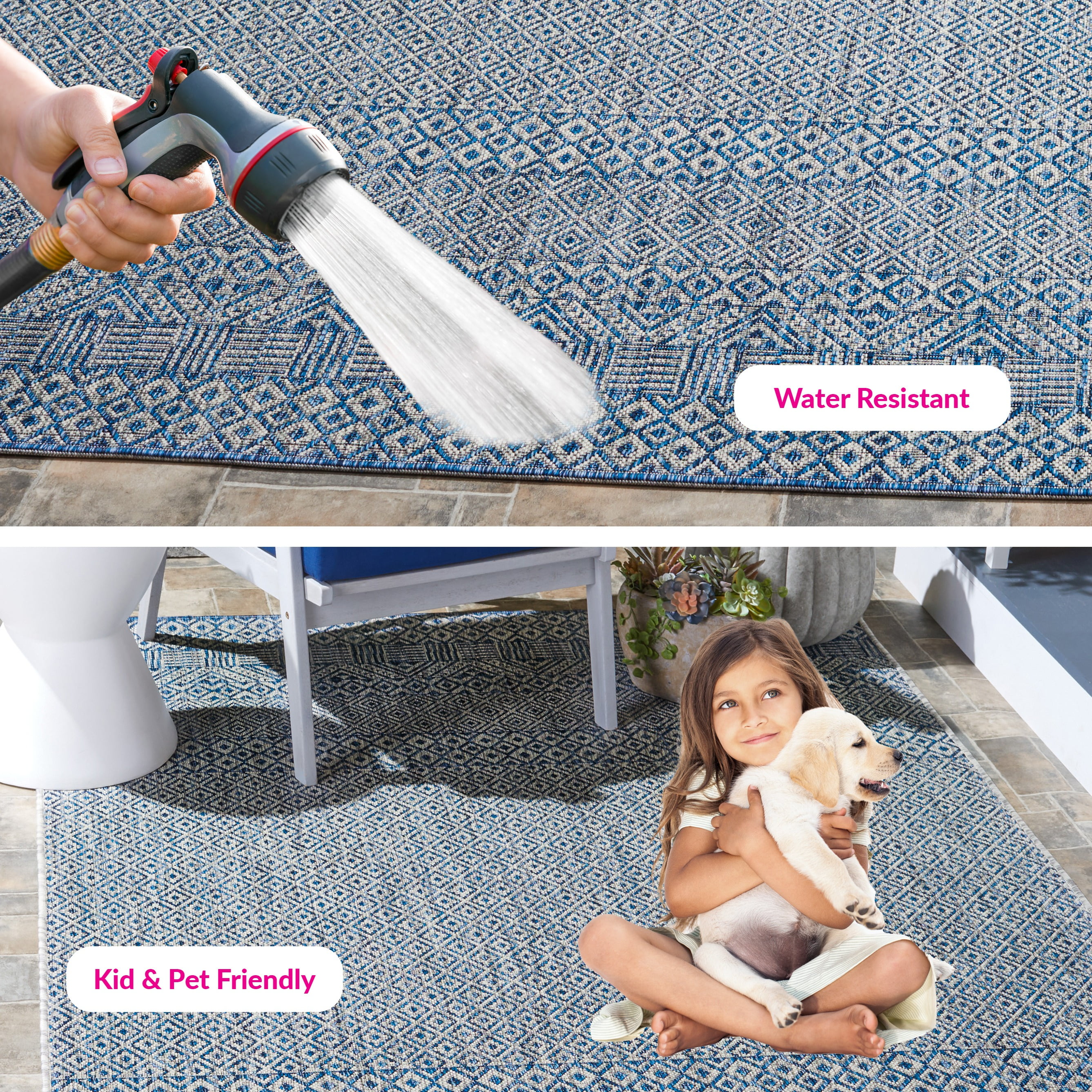 Safavieh Courtyard Evander Geometric Indoor/Outdoor Area Rug (Gray/Blue, 5 ft 3 in x 7 ft 7 in) hwgxc