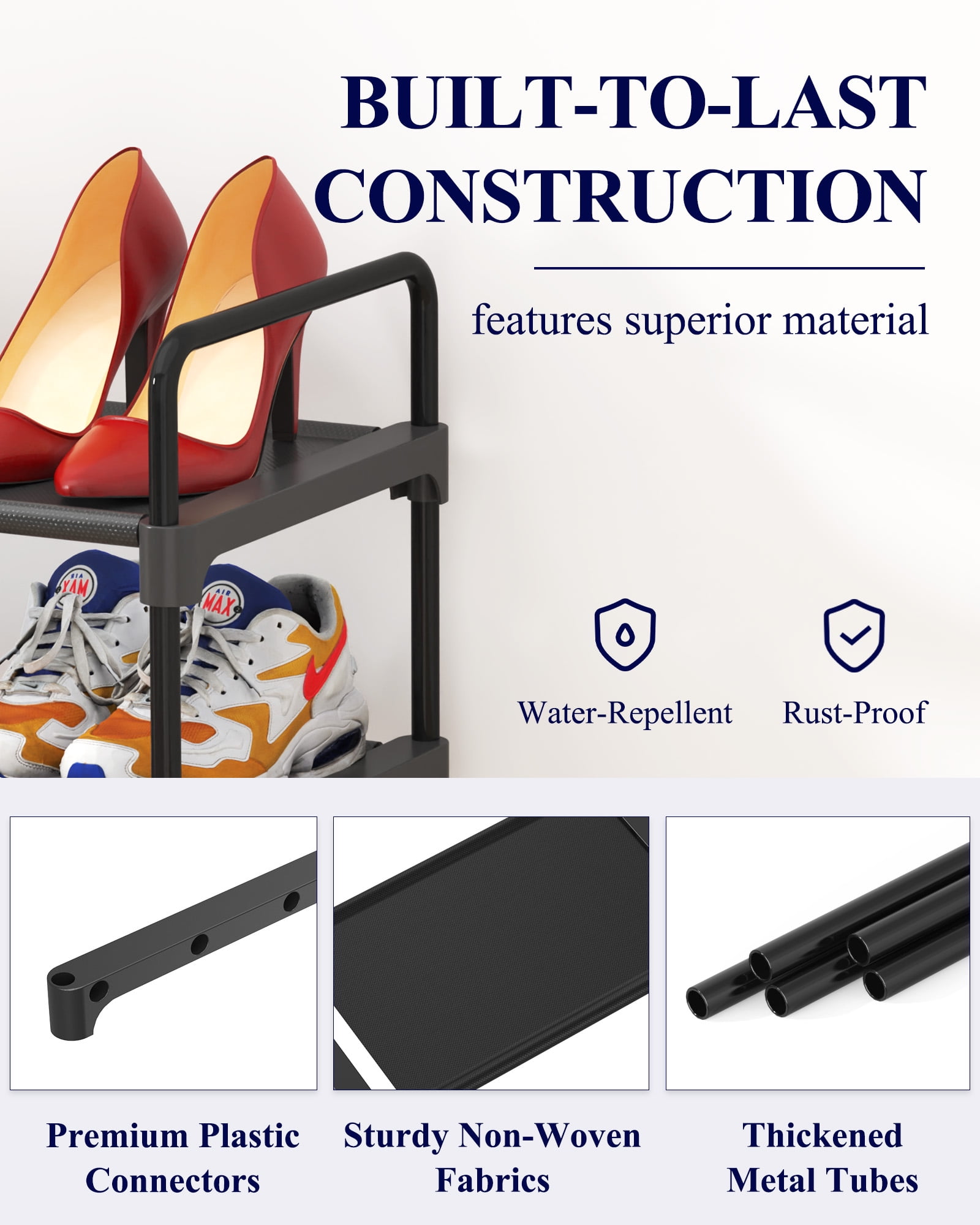 Kitsure 3-Tier Shoe Rack for Closet, Sturdy Entryway Shoe Organizer (Black, 27.6 in x 11.8 in x 22.6 in) i7yqp