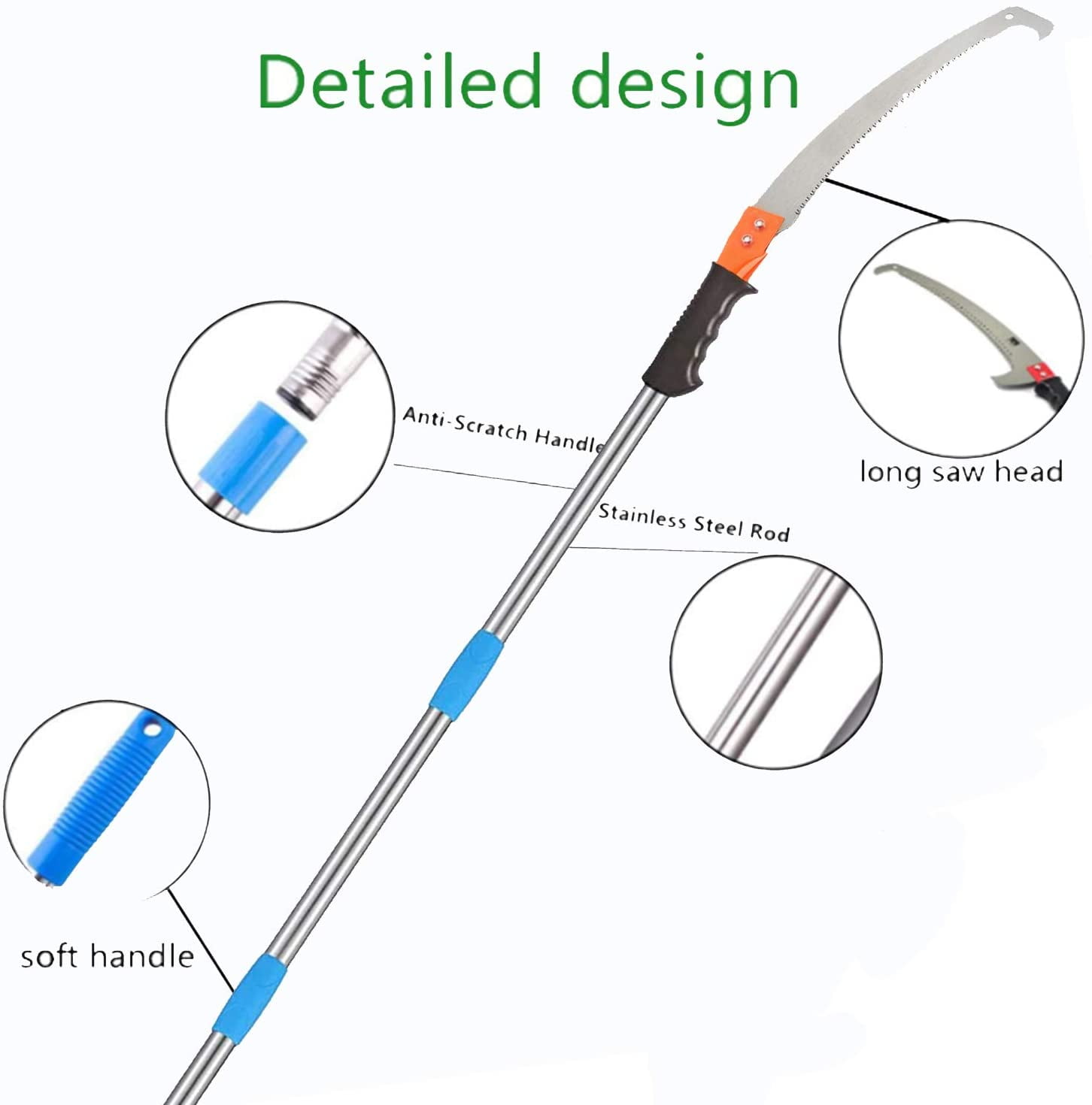 IHOMEPARK 10ft Extendable Pole Saw, Heavy-Duty Tree Pruner with 3-Sided Cutter Blade (Silver, 10 ft) corrb