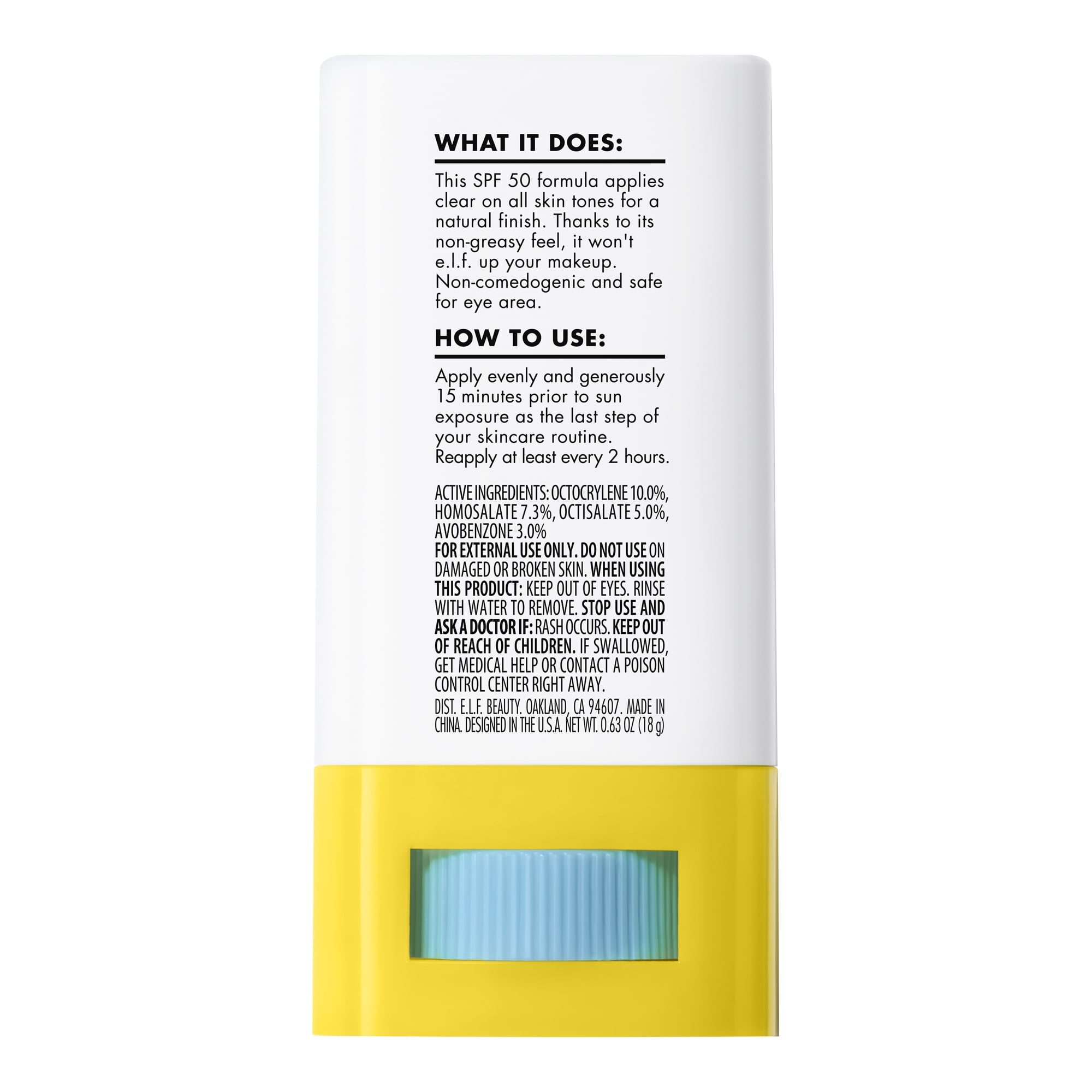e.l.f. Cosmetics Suntouchable Invisi-Stick SPF 50 Broad Spectrum Sunscreen (Clear, 0.63 oz) qgkb4