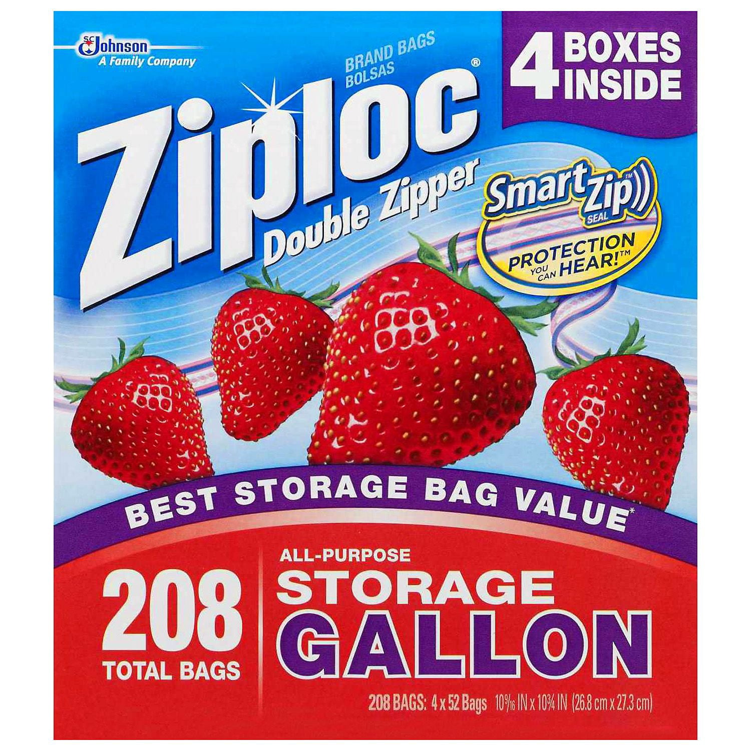 Ziploc Double Zipper Storage Bags, Gallon Size (Clear, 208 Count) ak4vd