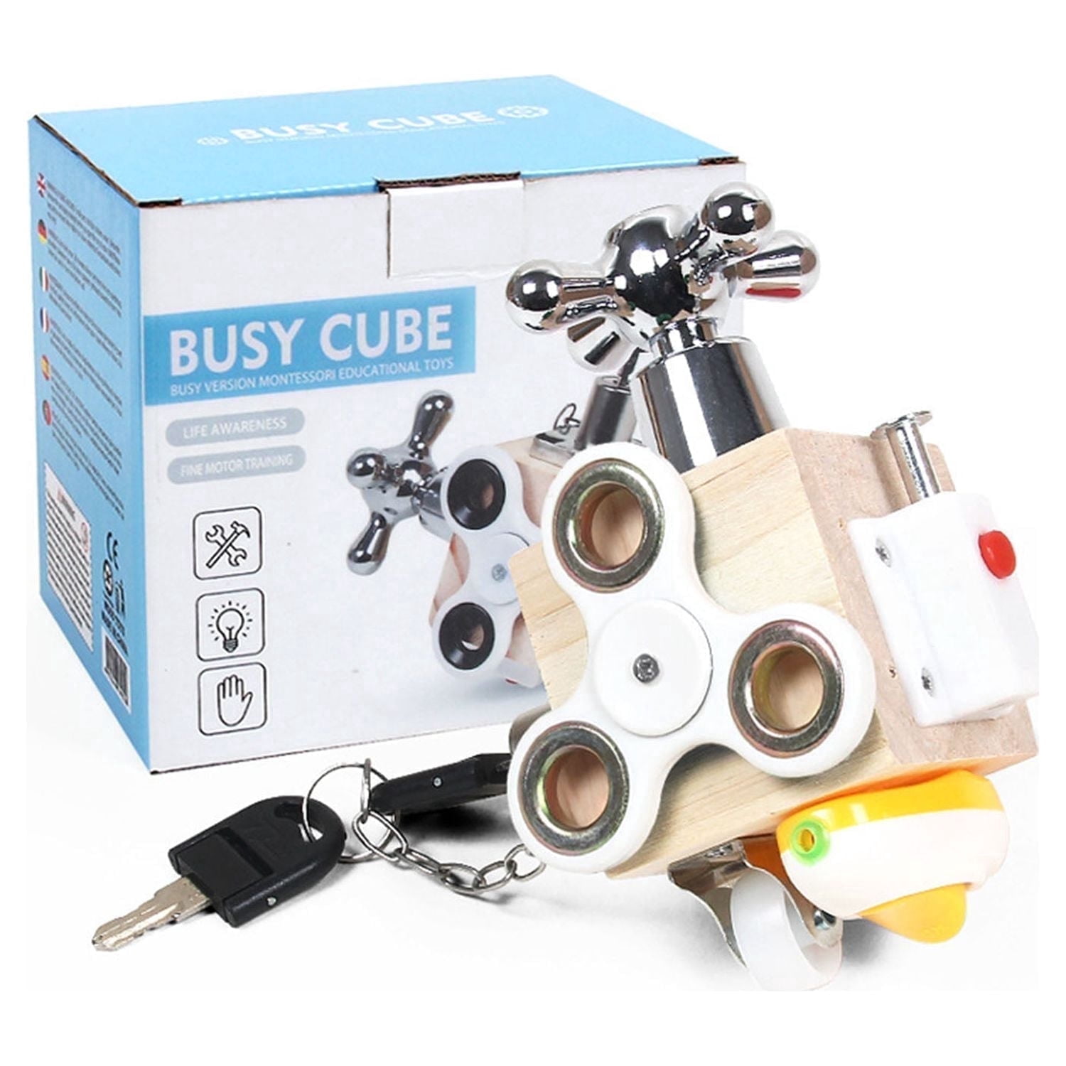 Sytle-Carry Montessori Busy Cube Sensory Activity Toy for Toddlers (Wooden, 1 Pack) e4xo9
