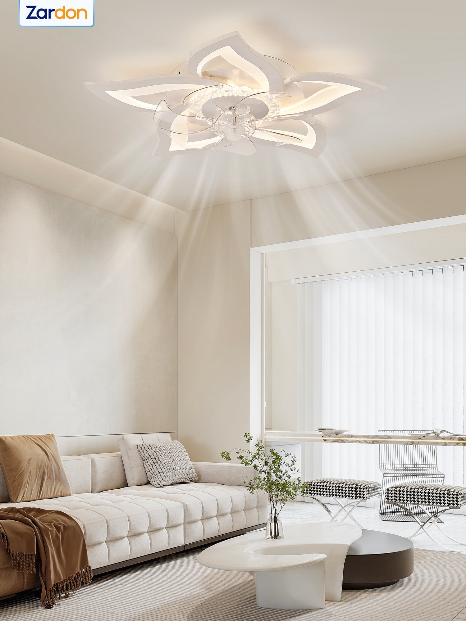 Zardon 27 in Flower Ceiling Fan with LED Lights and Remote Control (White, 27 in) 36qzx
