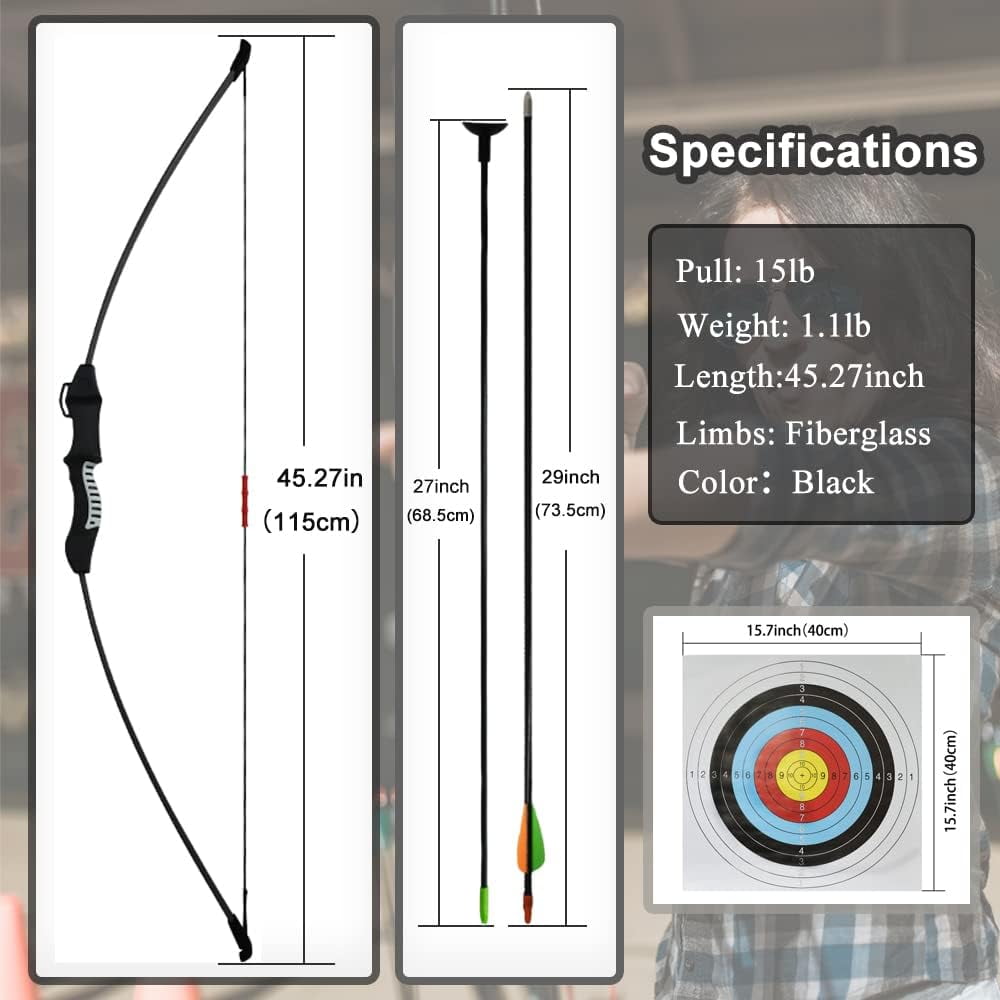 Runzkzy Youth Archery Bow Set for Recreational Shooting Practice (Black, 11 Piece Kit) cv3t1