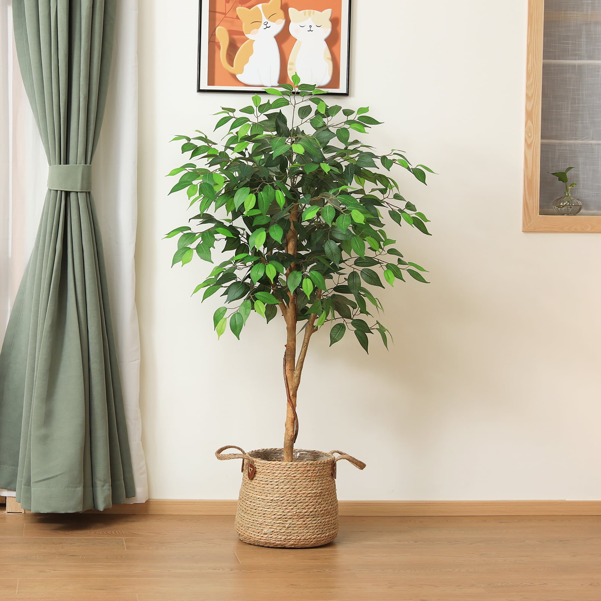 DR.Planzen Artificial Ficus Tree, Lifelike Indoor Floor Plant with Natural Wood Trunk (Green, 60 in) jofpa