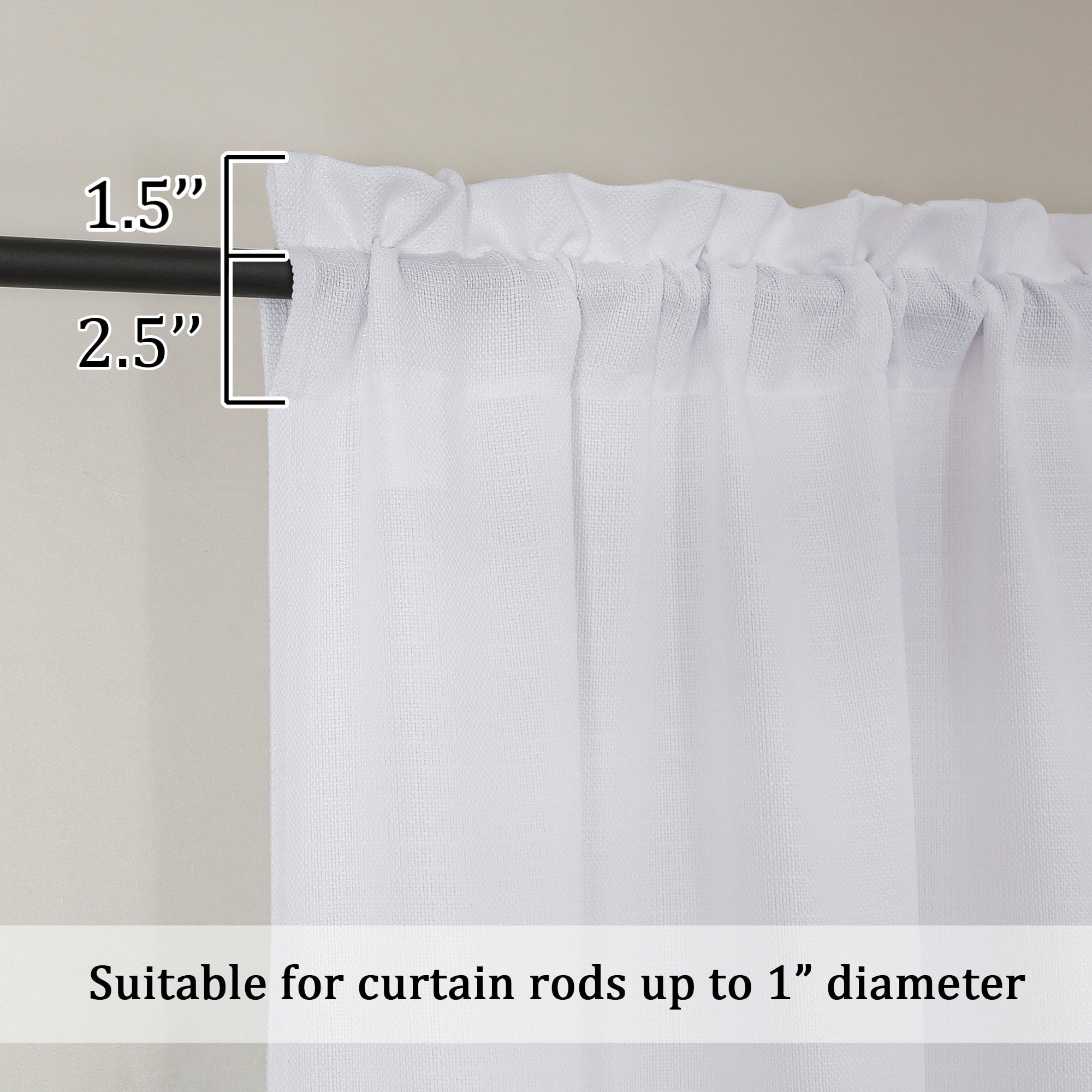 OVZME Faux Linen Light Filtering Curtains, Farmhouse Textured Window Drapes for Living Room and Bedroom (White, 40 in x 84 in, 2 Panels Set) qassw