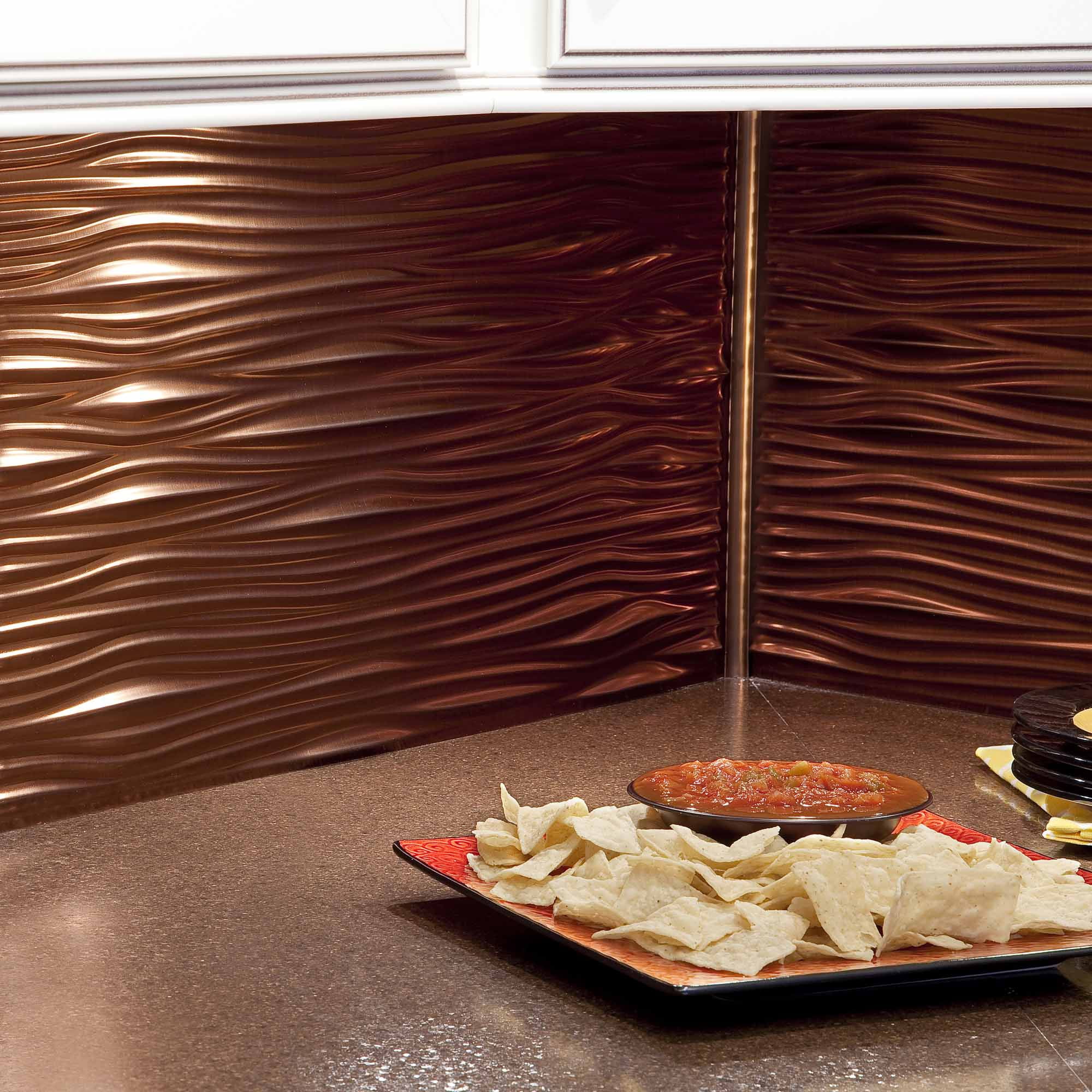 Fasade Waves Decorative Vinyl Backsplash Panel (Brushed Aluminum, 18 in x 24 in, 5 Pack) lybcl