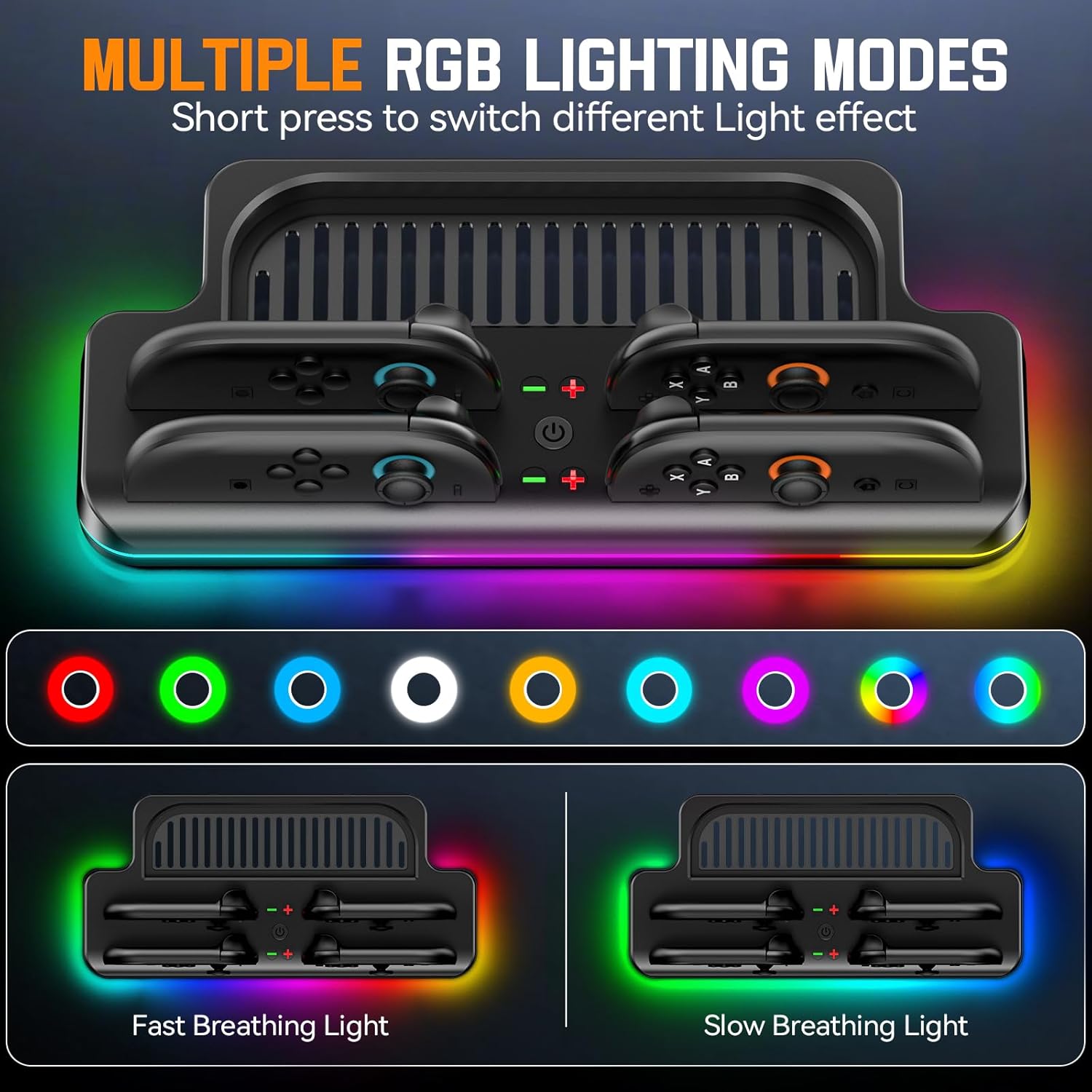 OIVO Controller Charging Dock for Nintendo Switch 2 Joy-Con with RGB Lighting (Black, 11.6 in x 5.6 in x 1.2 in) 9k3eo