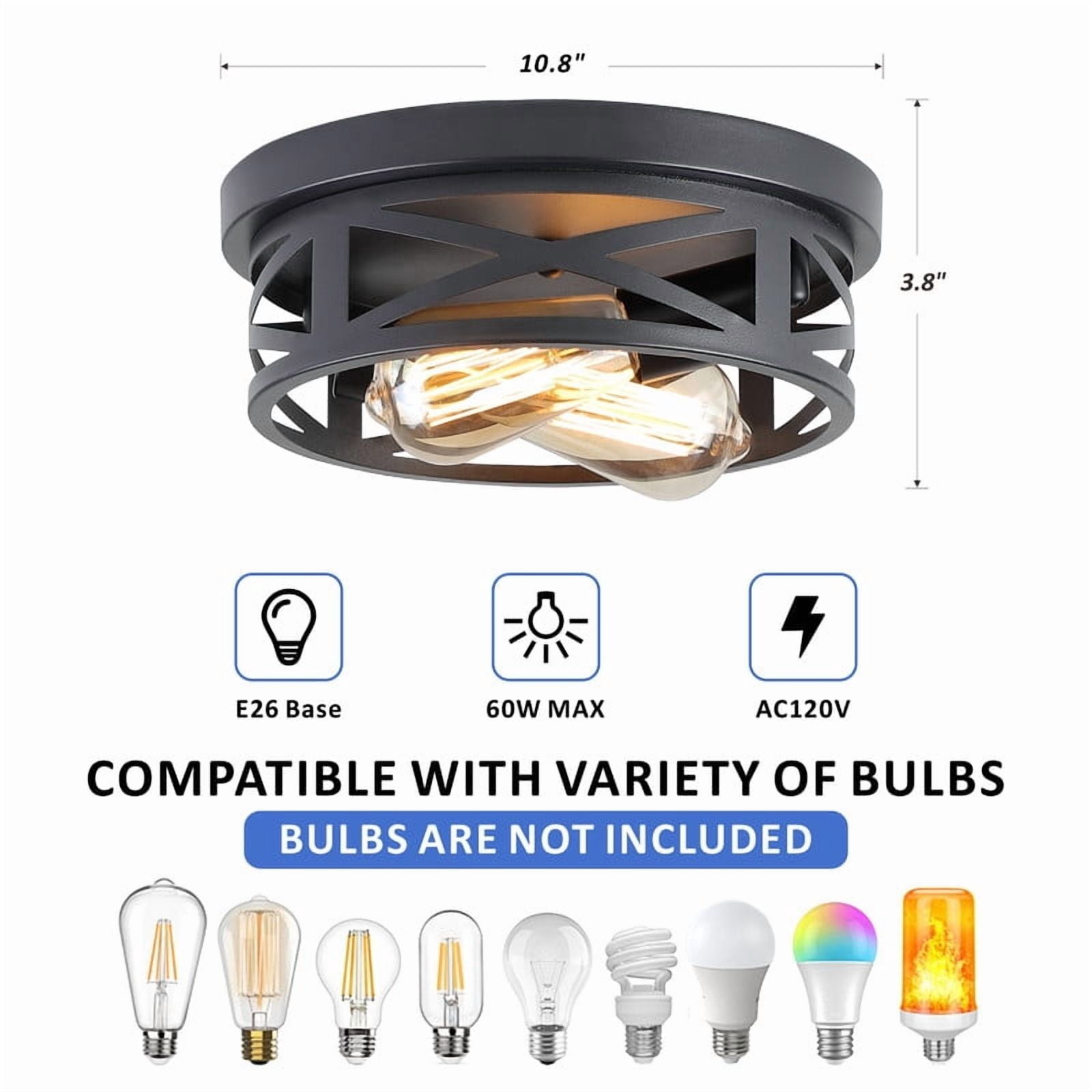 GCGAFUL Farmhouse Flush Mount Ceiling Light, Vintage Round Metal Fixture for Kitchen and Bedroom (Matte Black, 10.8 in, 2 Pack) yyrij
