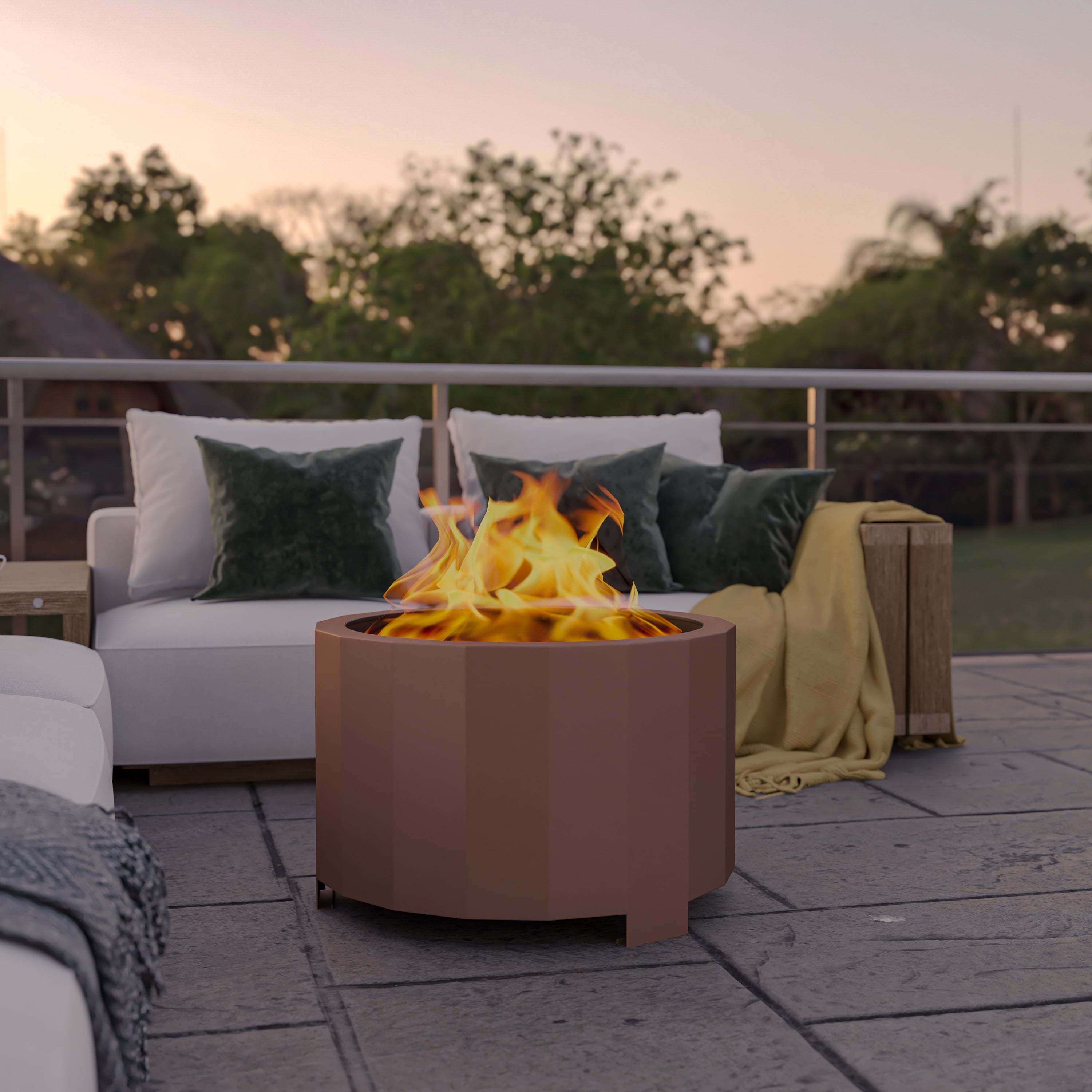 BizChair 27 inch Smokeless Outdoor Wood Burning Fire Pit with Waterproof Cover (Bronze, 27 in) 8eqga