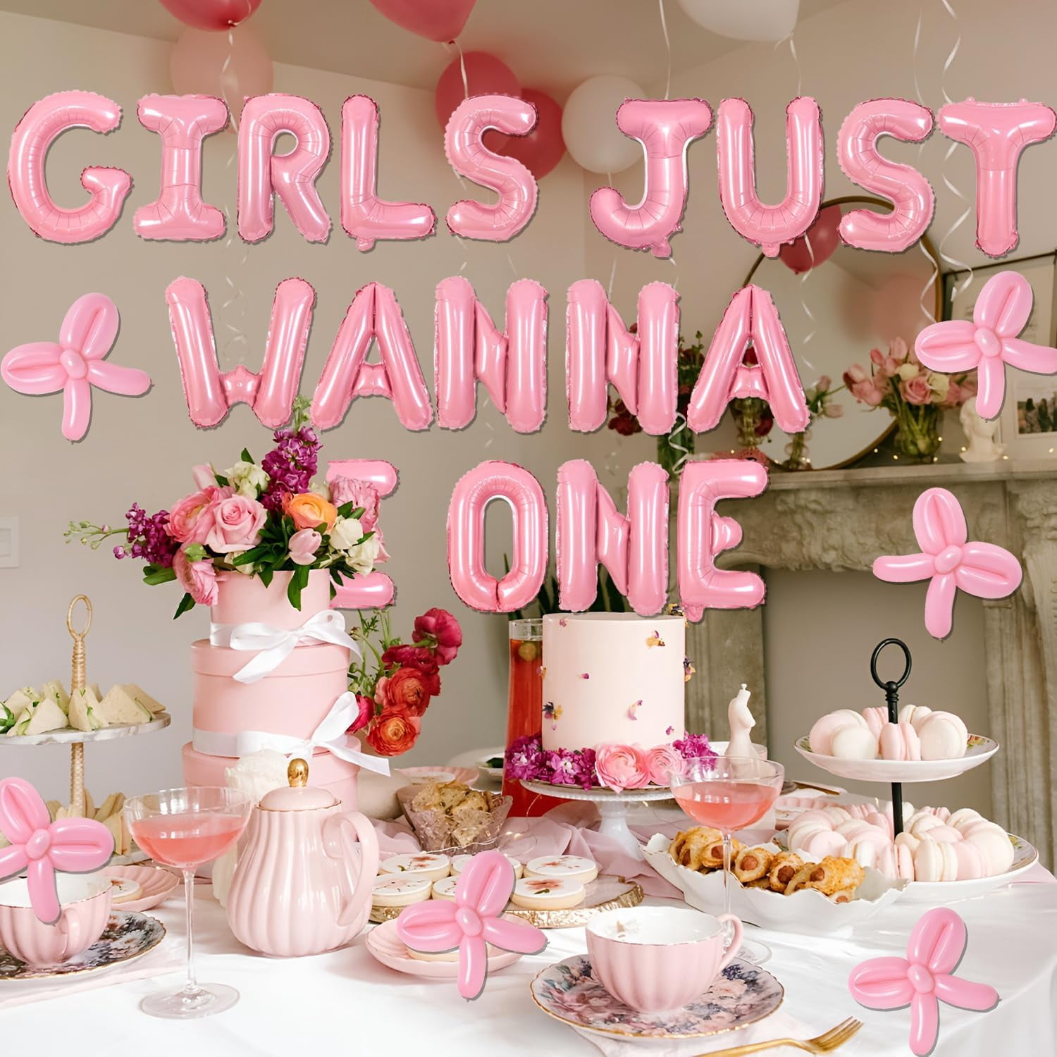 Generic Girls Just Wanna Be One Birthday Balloon Banner Set (Pink, 1 Pack) pkrnf
