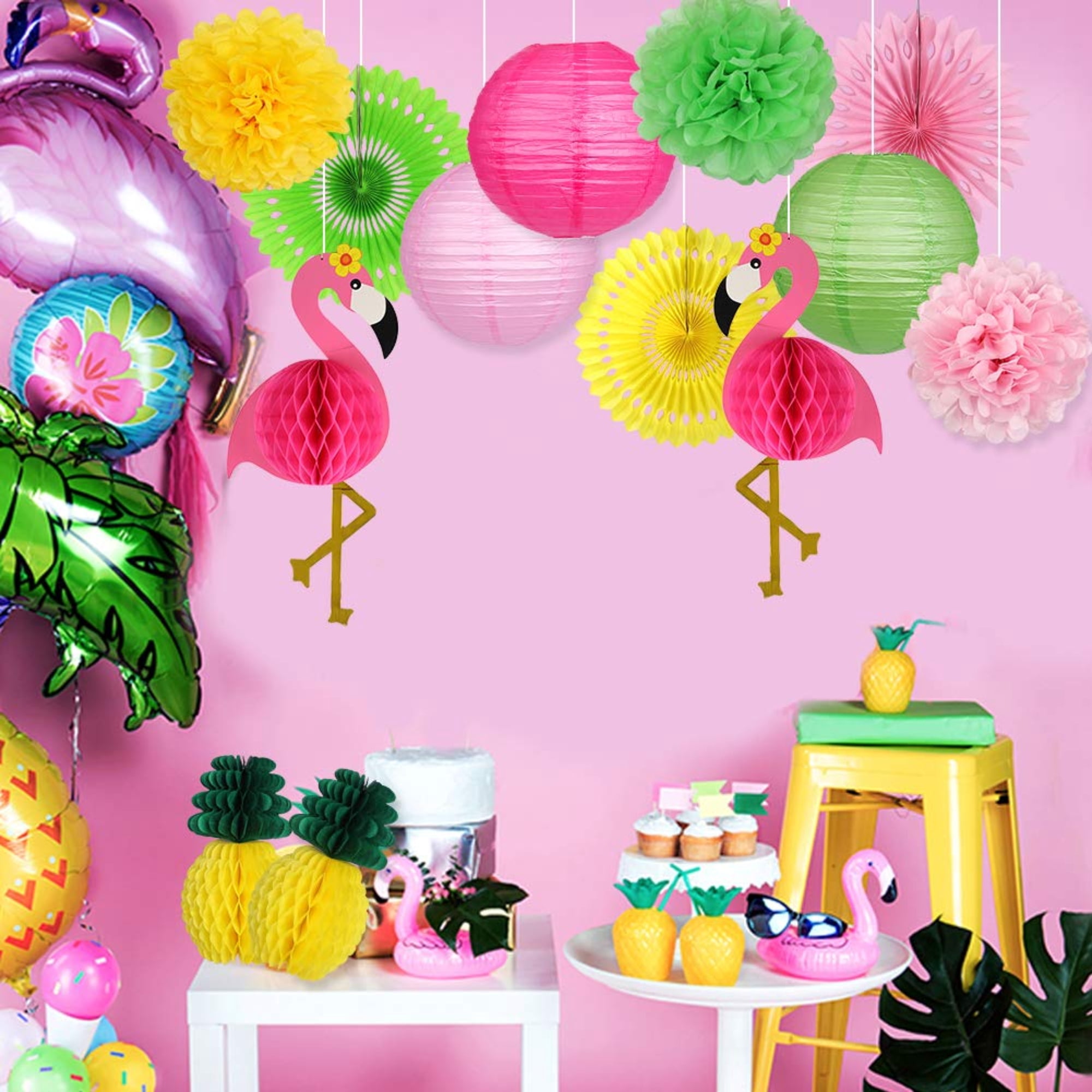 YangJin Tropical Luau Party Decorations Set, Flamingo and Pineapple Theme for Summer Beach Birthdays (13 Piece Set) 6iatj