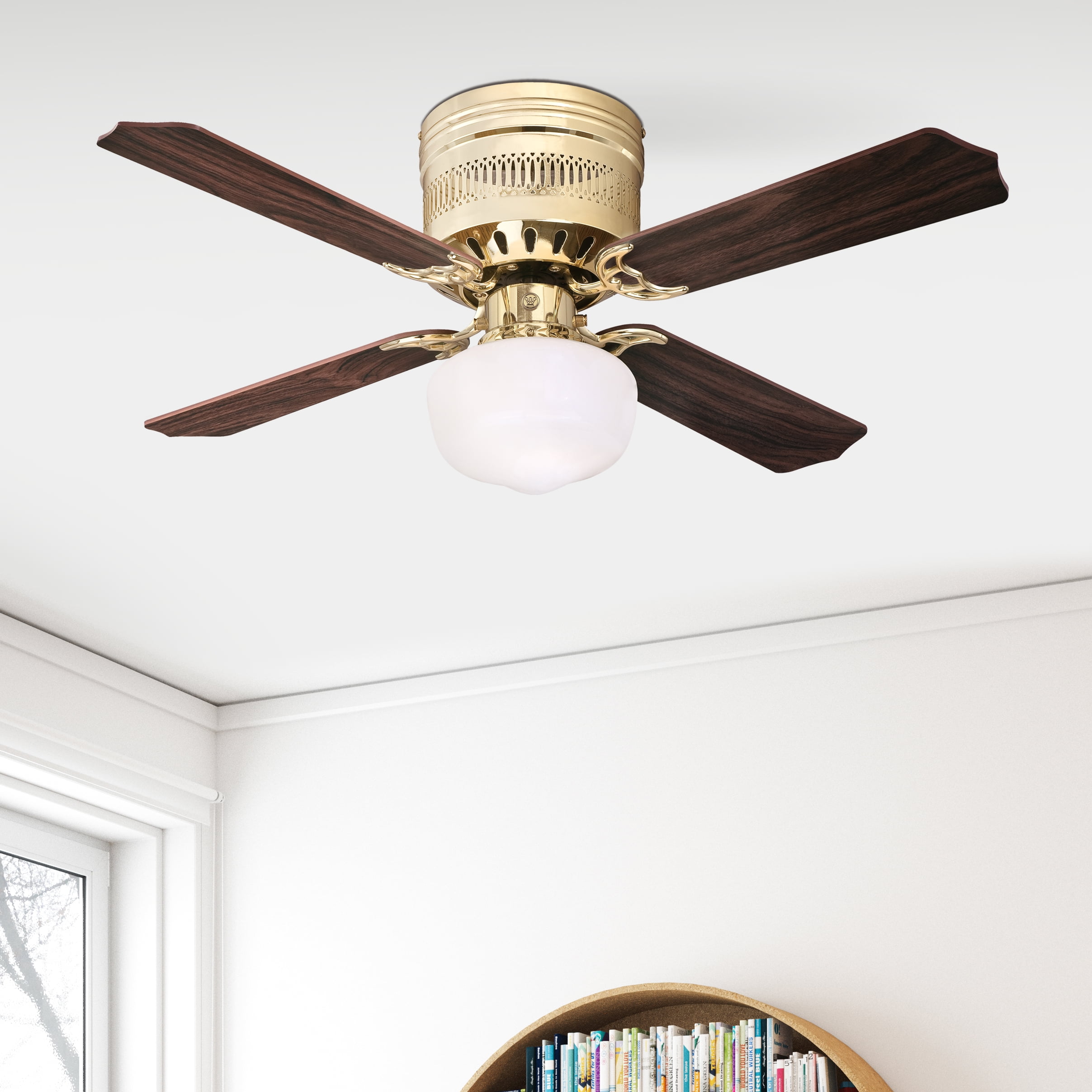 Westinghouse Casanova Supreme 42 in. Ceiling Fan with Light, Polished Brass Finish, Reversible Walnut/Oak Blades (42 in) ka8l0