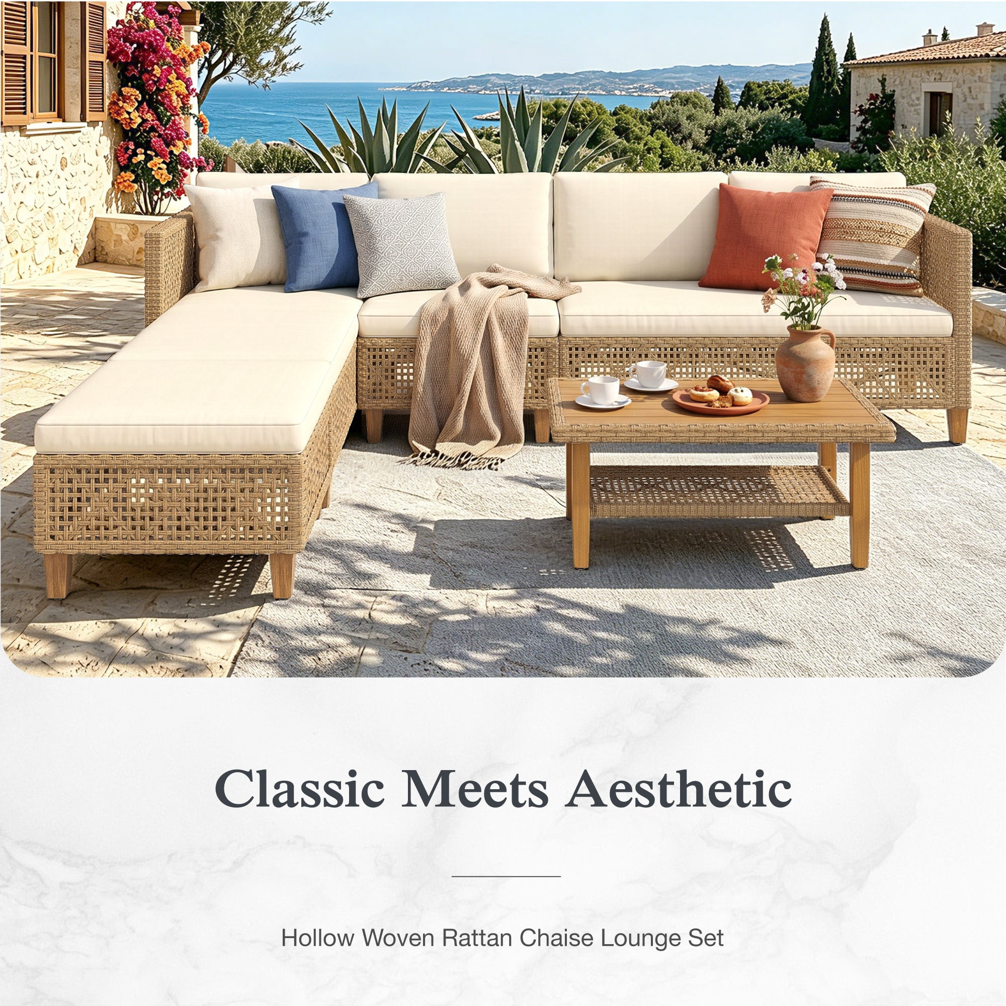 Alpha Joy 3-Piece Wicker Patio Furniture Conversation Set with Wood Coffee Table (Boho Style, 3-Piece Set) ijtn8