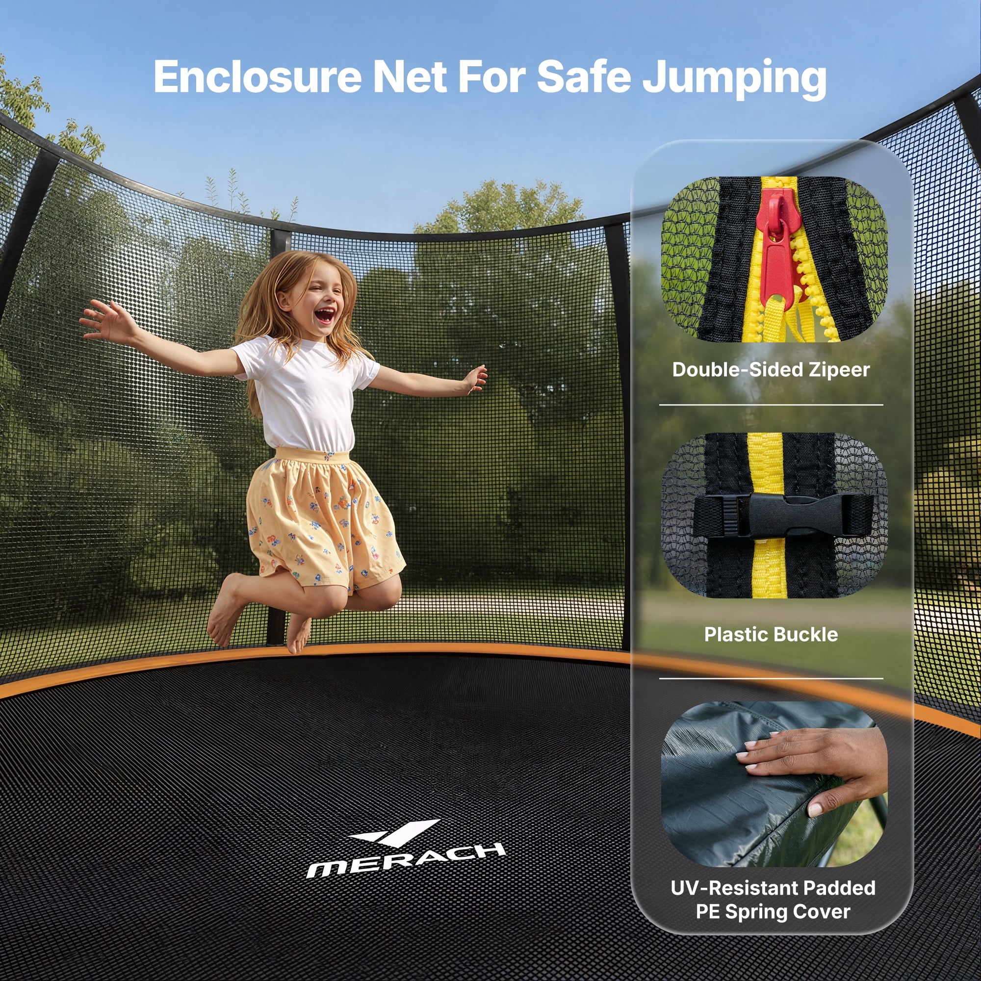MERACH 14ft Pumpkin Outdoor Trampoline with Safety Enclosure Net, Basketball Hoop & Ladder (14 ft) kqwqo